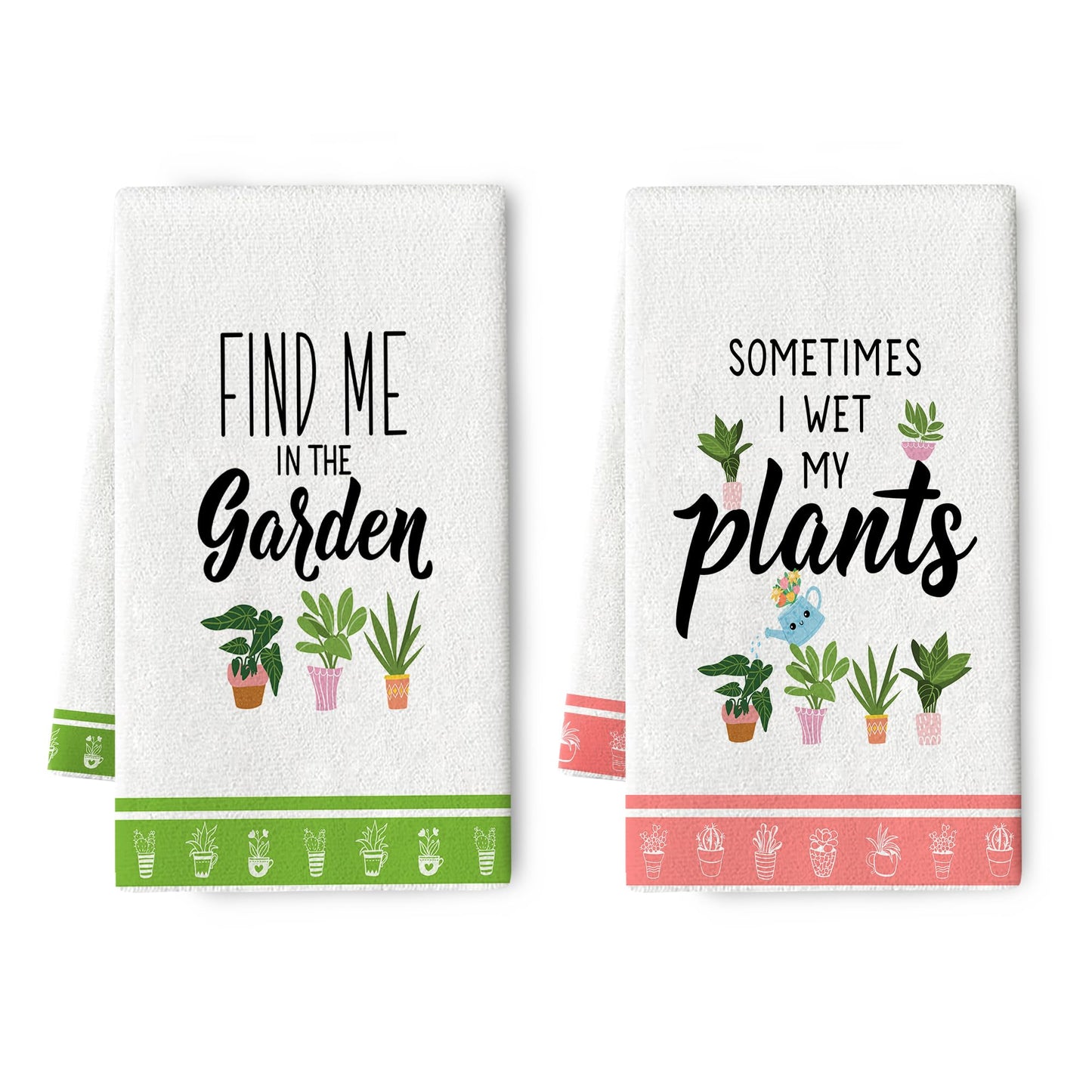 Plants Kitchen Dish Towels Decorative Set of 2, Absorbent Cute Tea & Hand Towels for Kitchen, Gardening Gifts for Plant Lovers Gardenners Women Lady Friends, Housewarming Gifts for New Home Hostress