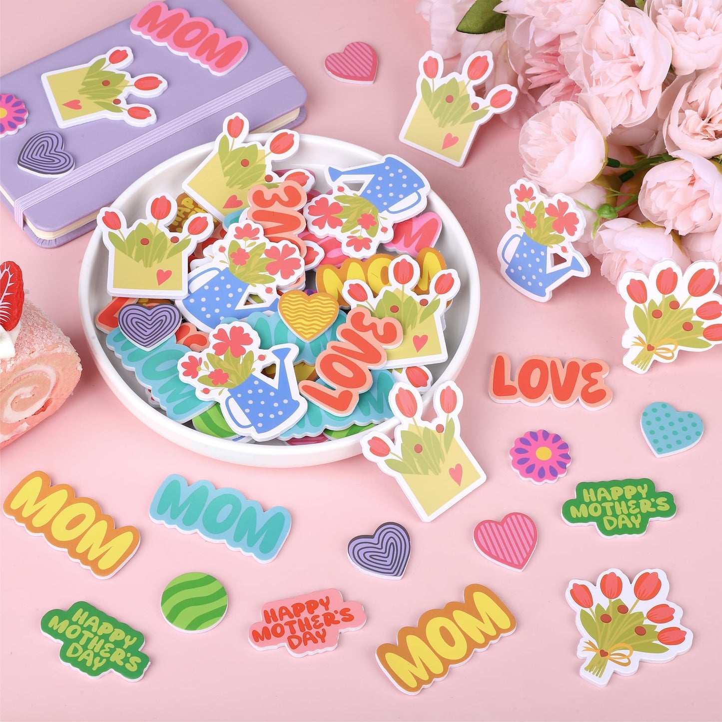 Fovths 400 Pieces Mother's Day Foam Stickers, Hearts Flowers Envelopes Dots Mom Adhesive Craft Stickers, DIY Craft Decorations Party Supplies for Happy Mother’s Day Party Decoration Cards DIY Crafts