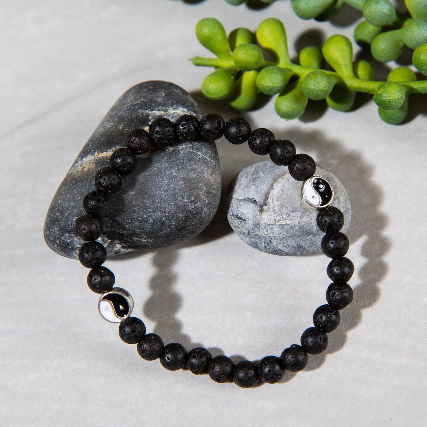 Wild Essentials 2 Bracelet Set, Yin Yang Lava Stones, White, Black, Expandable up to 8 inches, Aromatherapy Jewelry for Women, Men, Best Friends, His and Hers, Essential Oil Diffuser, Grounding Calm