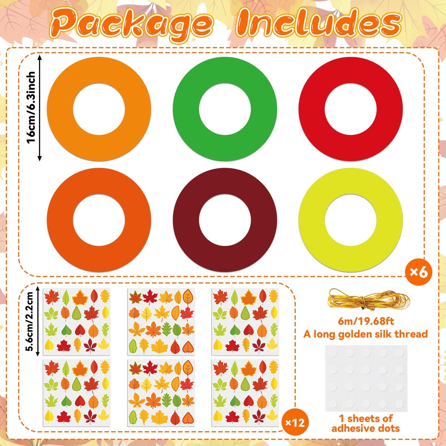 Lonfliness 36 Sets Fall Wreath Craft Kits for DIY Autumn Maple Leaves Paper Wreath Hanging Ornaments Make Your Own Thanksgiving Paper Art Craft for School Home Party Decor Activities