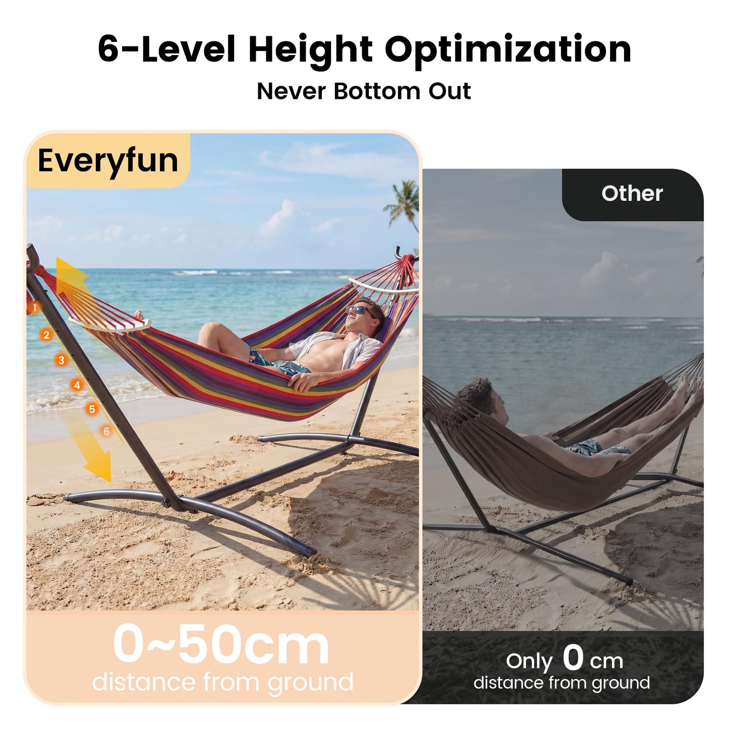 EveryFun Double Hammock with Heavy-Duty Steel Stand,Portable,Easy Assembly,600lbs Weight Capacity,Perfect for Indoor,Yard,Camping,or Outdoor-Rainbow