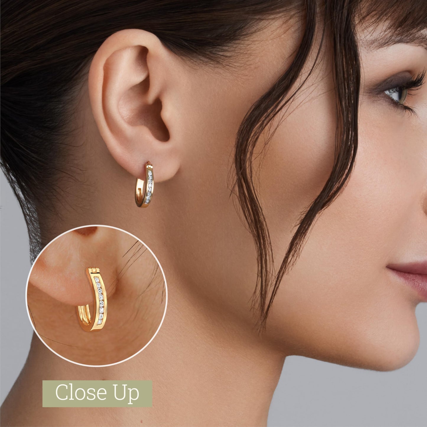 Gilded 1/4 Carat Total Weight Lab-Grown Diamond U-Shaped Hoop Earrings for Women in 14KT Gold Plated Sterling Silver | Hypoallergenic Fine Jewelry | Click Top Closure | SI1 Clarity, F Color