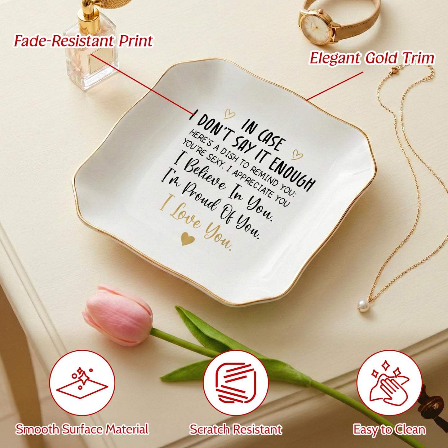OASSIE Anniversary Couple Gifts for Women - 4"x4" Ceramic Jewelry Dish Tray - Romantic Wedding Anniversary Engagement Gifts for Her Women, Wife Birthday Gift Ideas, Girlfriend Gift, Decorative Tray