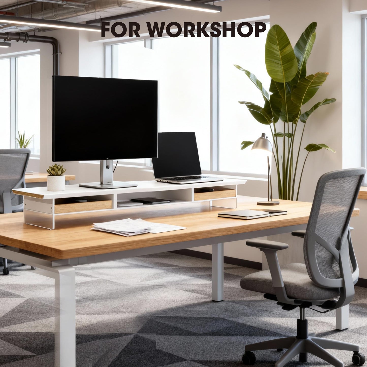 Fenge Dual Monitor Stand with Drawer, 42.5 Inch Large Monitor Riser with Acrylic Legs Supports, Computer Stand for Desk, 2 Tier Wood Desk Shelf with Storage Organizer for PC, Laptop, Printer, TV