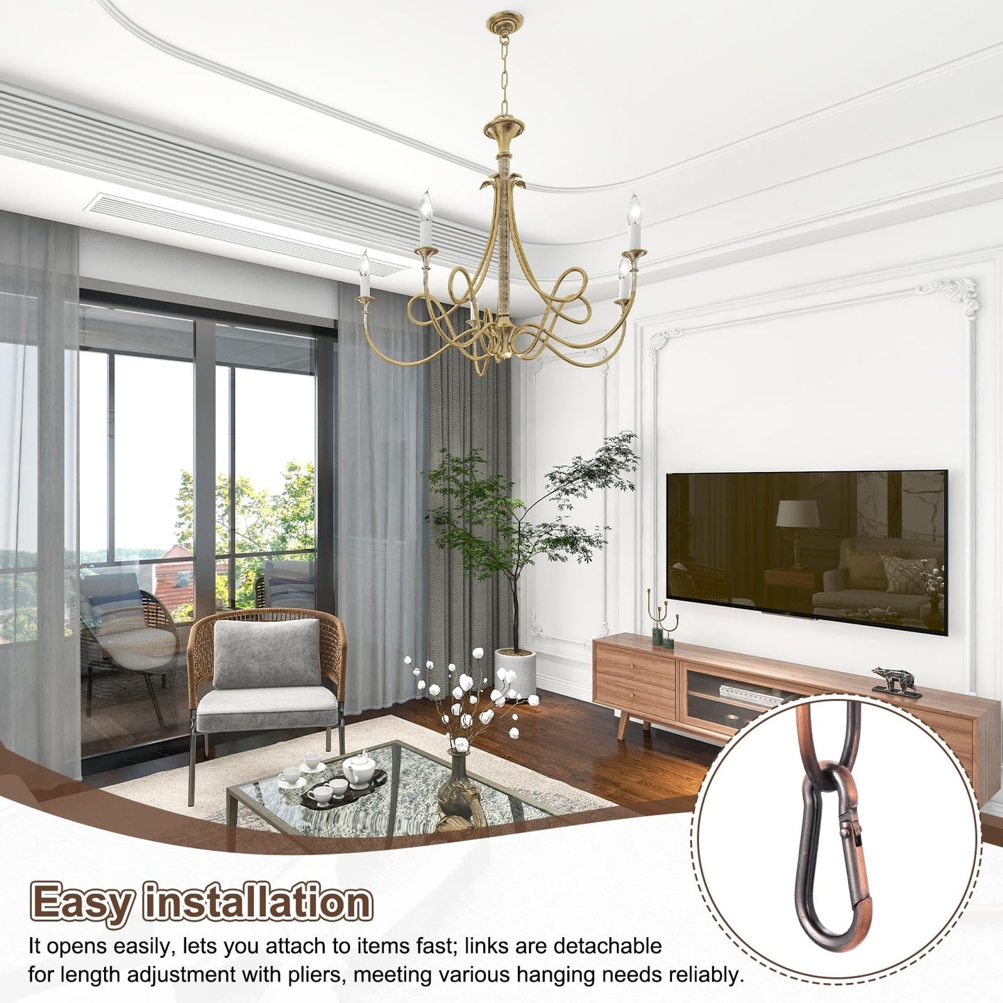 uxcell 3ft Lighting Hanging Chain, 3.8mm/0.15" Looping Metal Pendant Chandelier Chain Extension with 2 Spring Snap Hook for Hanging Plant Pendant Chandelier Light Fixture, Red Bronze