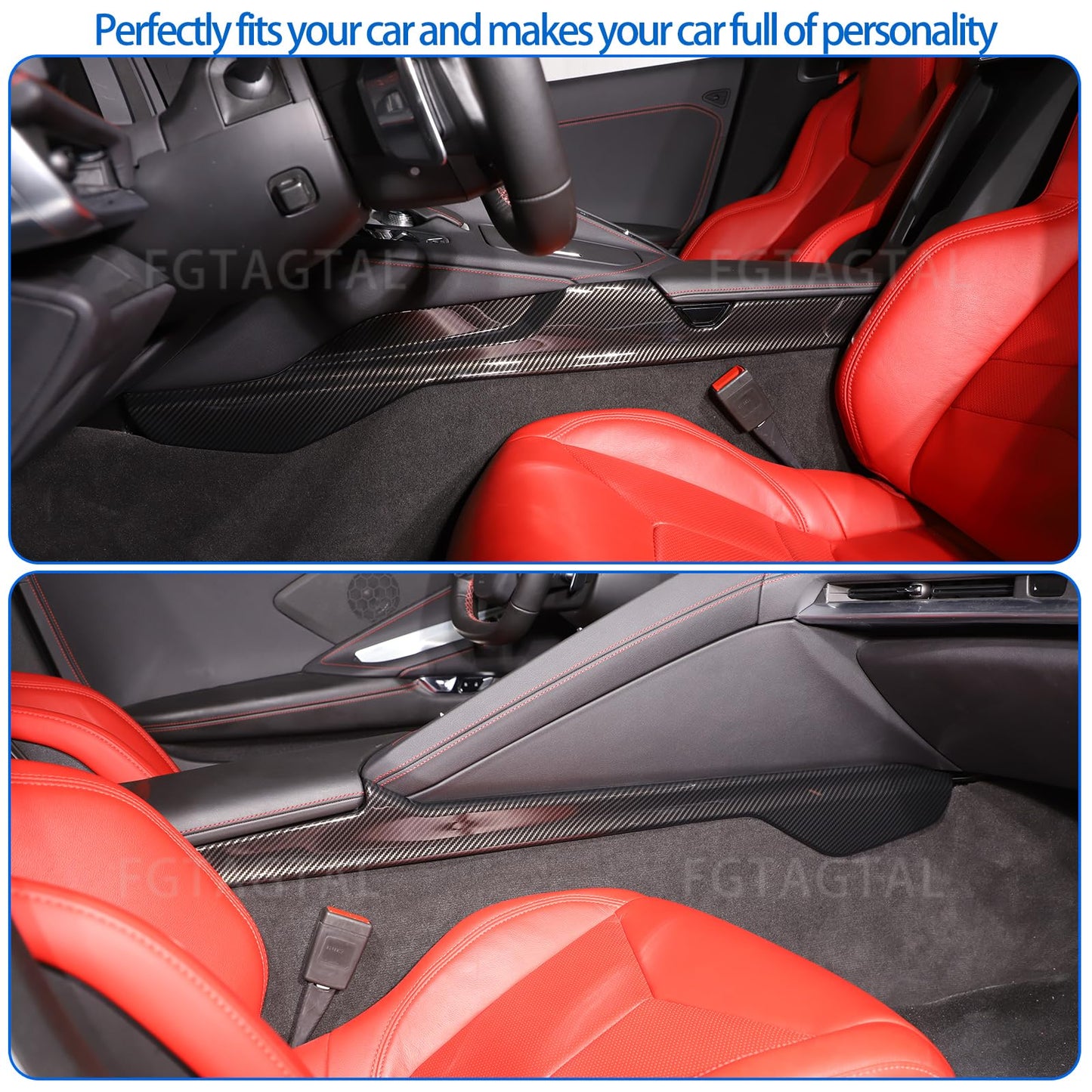 Armrest Box Side Panel Trim Cover Compatible with Chevrolet Corvette C8 2020-2026, ABS Driver Side Panel Trim, Co-Pilot Side Center Console Cover Trim Kit 2Pcs (Carbon Fiber Pattern Black)