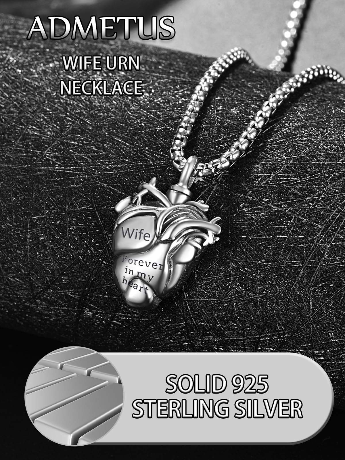 Anatomical Heart Urn Necklaces for Ashes Sterling Silver Ash Pendants Cremation Jewelry Wife Keepsake Pendant Memorial Jewelry Gifts for Loss of Wife