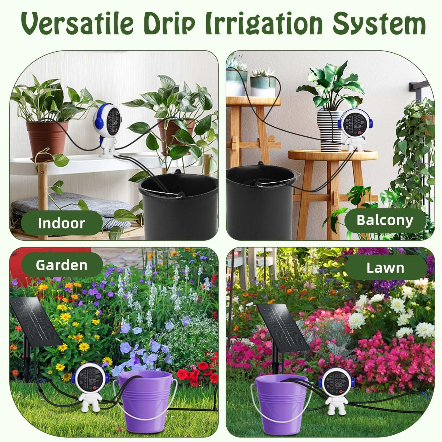BEMTTALY Solar Drip Irrigation System for Garden/Outdoor/Indoor, Garden Solar Automatic Watering System for 15 Potted Plants, Vacation Automatic Plant Waterer Outdoor with 2500mAh Battery, 50Ft Tube