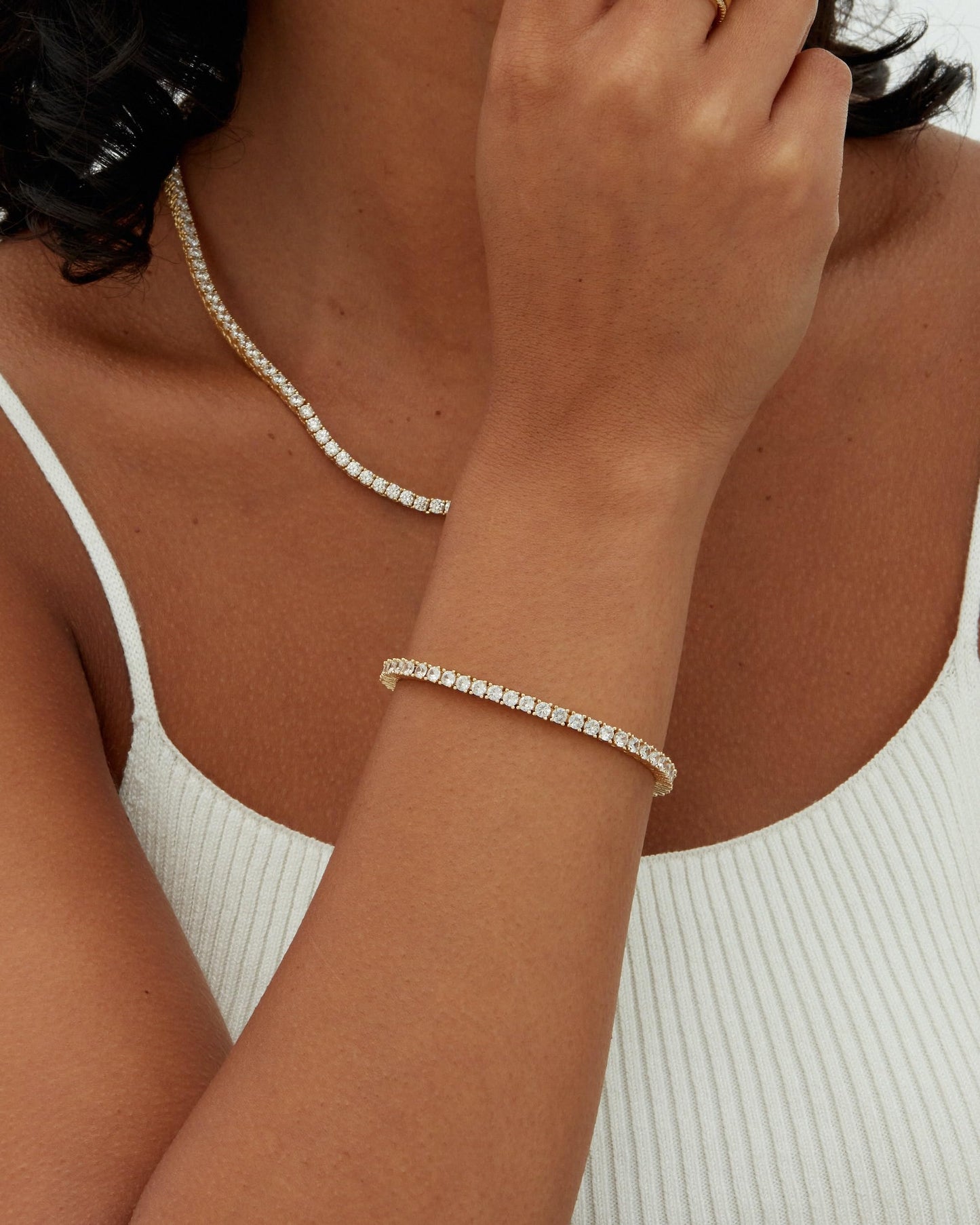 PAVOI Tennis Bracelets for Women - 14K Yellow Gold and Rhodium Plated 3mm Cubic Zirconia Classic Gold Tennis Bracelets for Women and Men - Trendy Mixed Metals CZ Jewelry Gifts - Size 7.5 Inches