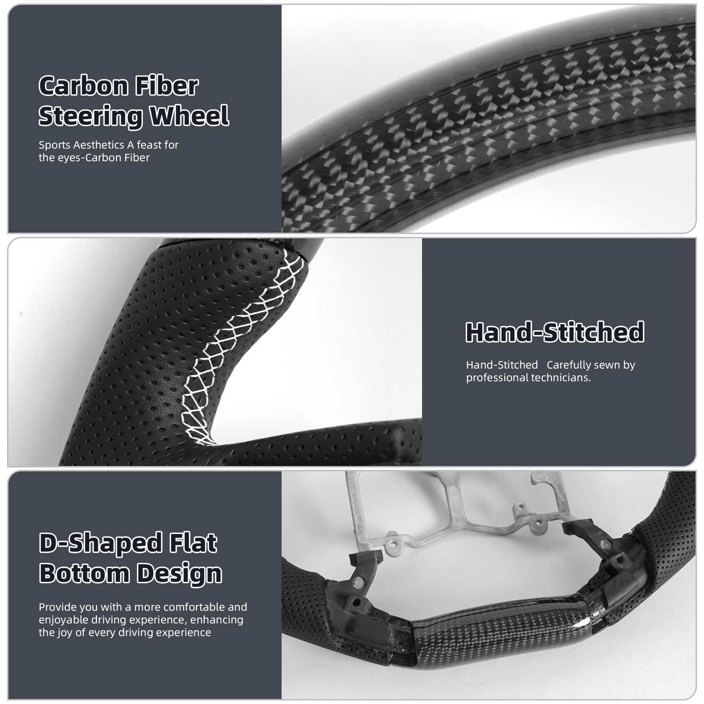 Carbon Fiber Steering Wheel With White Stripe for Toyota Tacoma 2012-2023/Prado LC150 2010-2017/Tundra 2014-2021/4Runner 2010-2024 Steering Wheel D-Shaped Flat Bottom