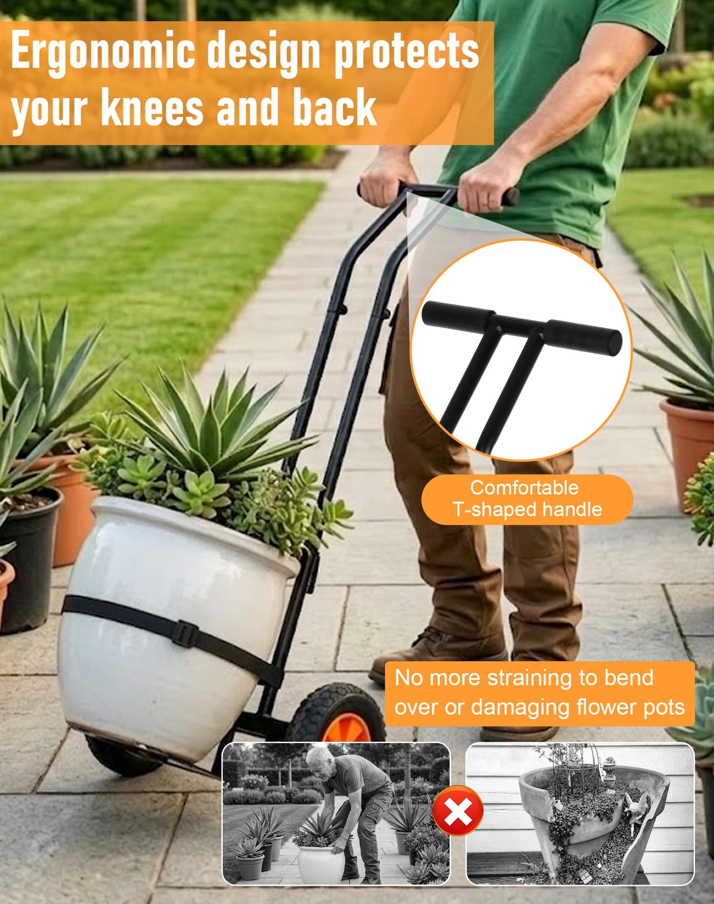 Deerift Heavy Duty Plant Caddy with Wheels, Plant Dolly Cart, Adjustable Grabbing Arm & Suction Cups for Easy Plant Movement, Versatile Indoor/Outdoor Plant Dolly Trolley Cart with Strap, Black