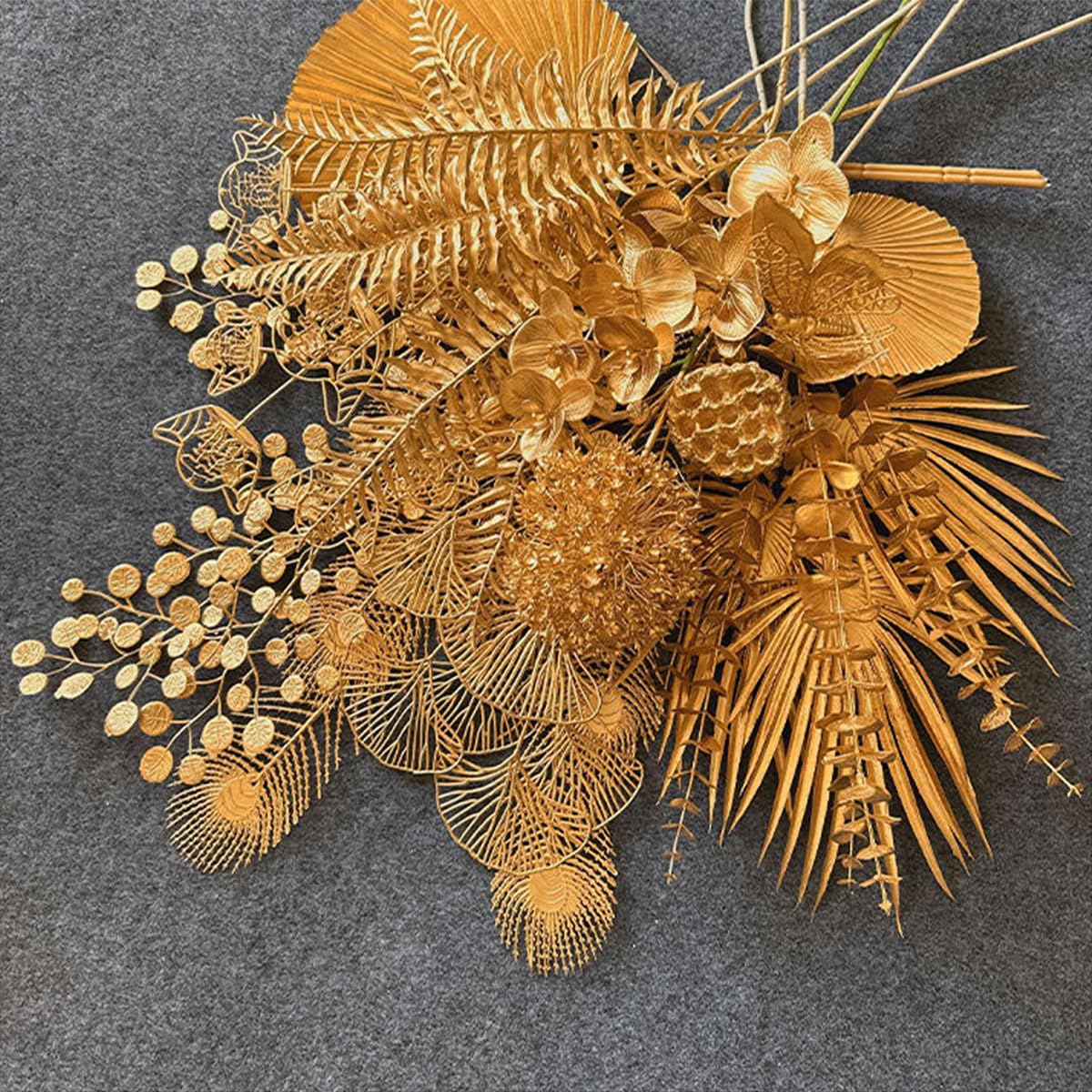 QNUIHYE 6 Pack Fake Leaves Gold Leaf Christmas Decor Gold Decor Ation Artificial Leaves Flower Stems Faux Branches Fake Plants for Vase Wedding Bouquet Leaf Table Centerpiece DIY