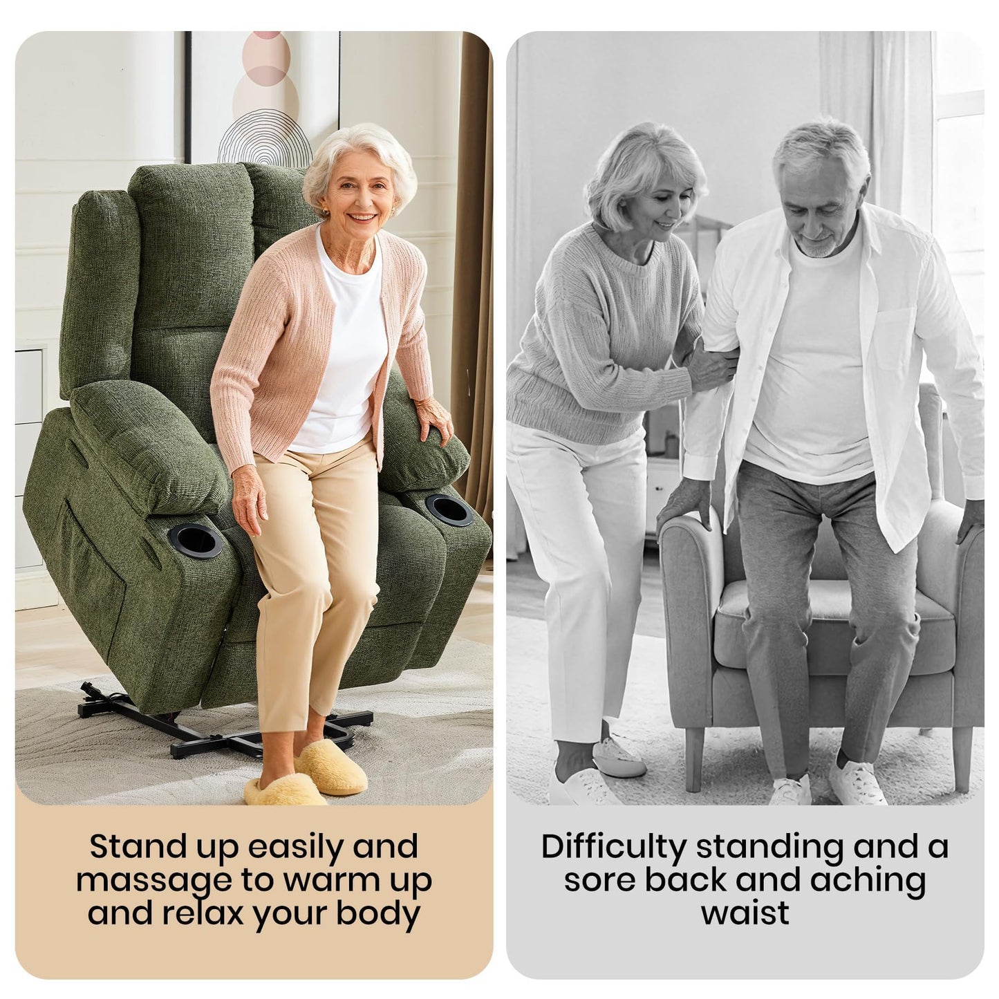 Garvee Power Lift Recliner Chair with Massage and Heat, Oversized Electric Lift Chair with Stand Assist, 155° Adjustable Lay Flat Recliner, 2 Cup Holders for Living Room