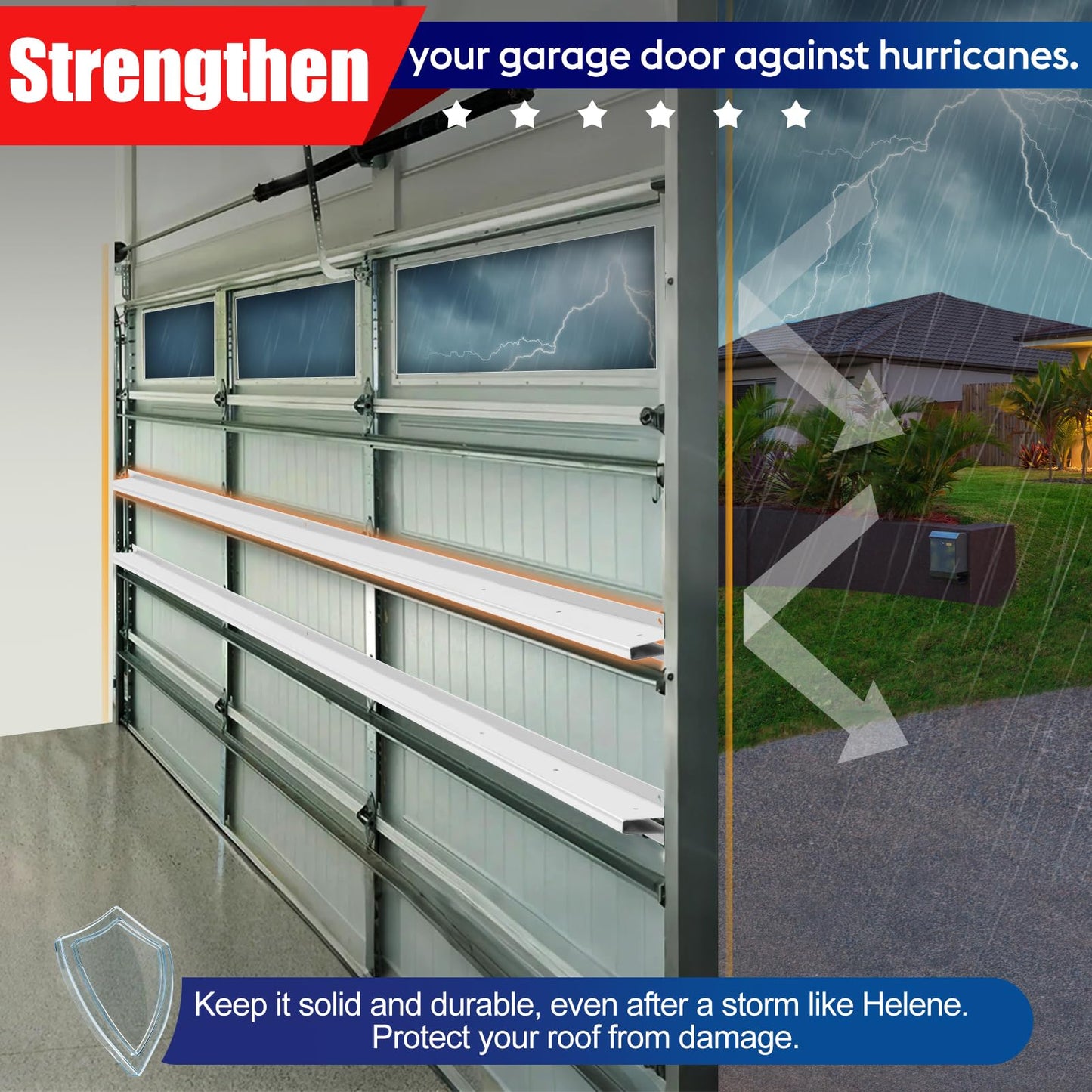 16ft Garage Door Strut,Heavy-Duty Steel Garage Doors Reinforcement Bracket,Hurricane & Storm Support Top Brace Bracket Kit,Double Door Garage Repair Track for 16 Foot