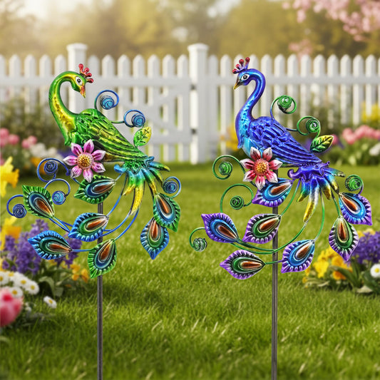 YNGFIL 2 Pack Peacock Metal Decorative Garden Stakes - 29.5 Inch Patio Decor Art and Rust Resistant Metal Garden Decor for Indoor and Outdoor Decor - Perfect for Patio and Lawn Ornaments