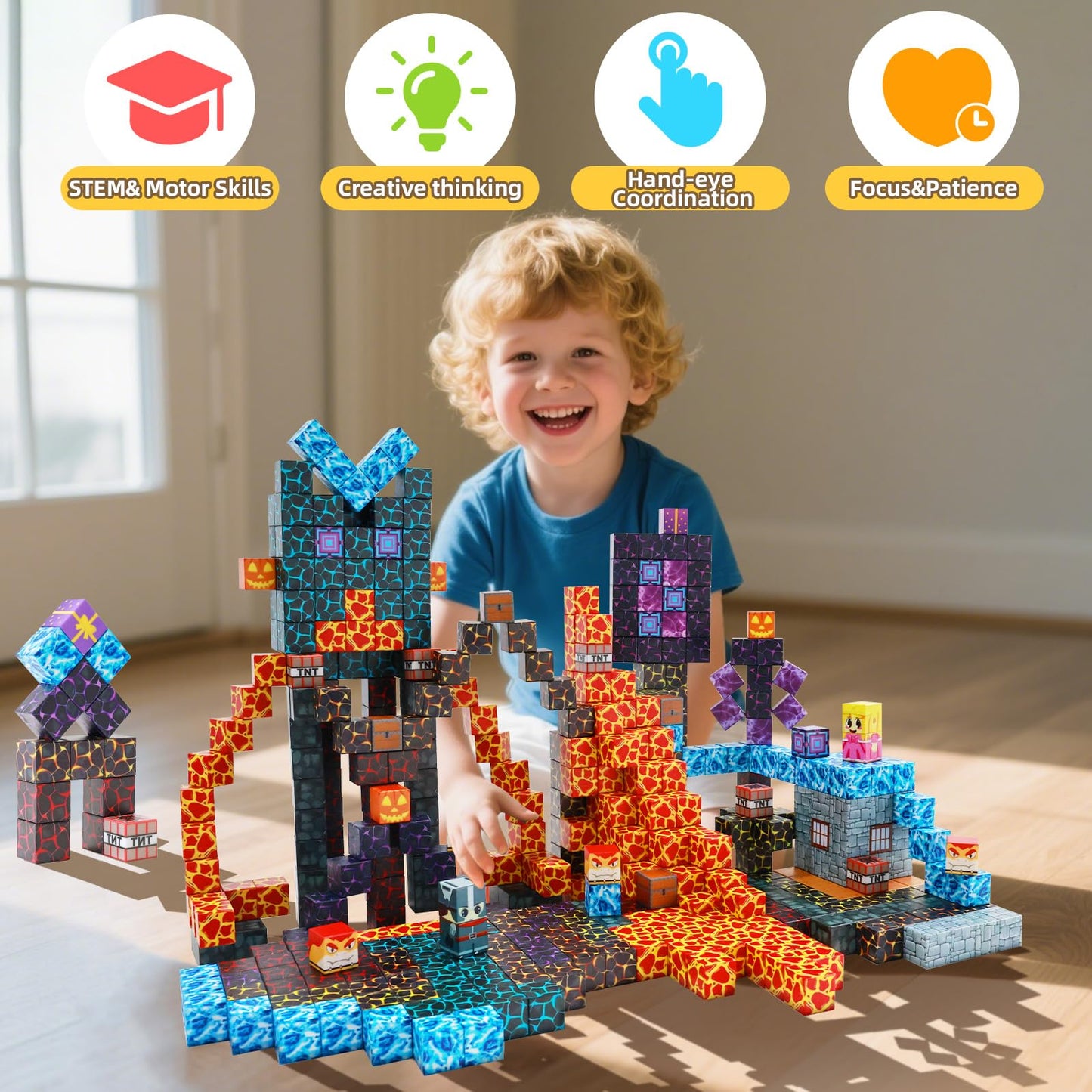 LionFuny150PCS Magnetic Blocks, Magnetic Building Blocks, Magnet Blocks for Kids Age 3-5 4-8 8-12, STEM Sensory Educational Magnet Stacking Toys Boys Girls Gifts