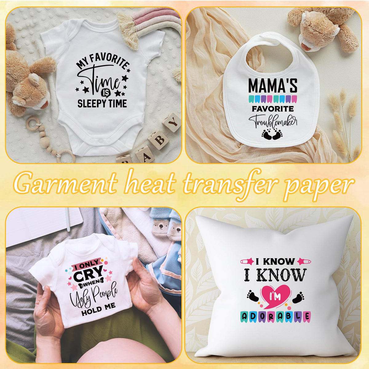 Funny Baby Iron on Transfers, 20 PCS Onesie Decorating Kit Baby Shower, Fun Heat Transfer Stickers, Iron on Decals for T Shirts Hoodie Bibs Bodysuit Clothing DIY Crafts