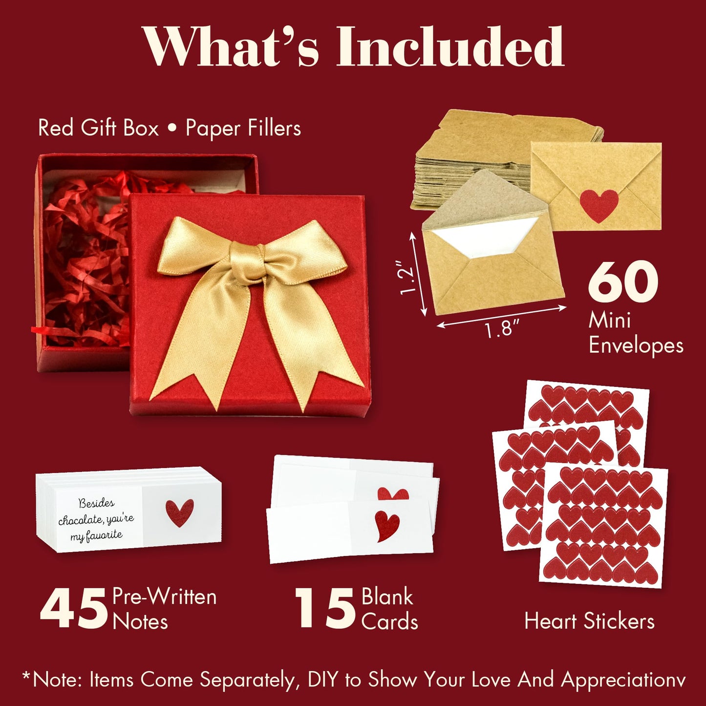 STOFINITY 60 Mini Love Notes With Envelopes - Personalized Valentines Day Gifts For Him, Her, Girlfriend - DIY Valentines Gift For Husband, Wife, Men, Women - Boyfriend Gifts for Birthday, Anniversary