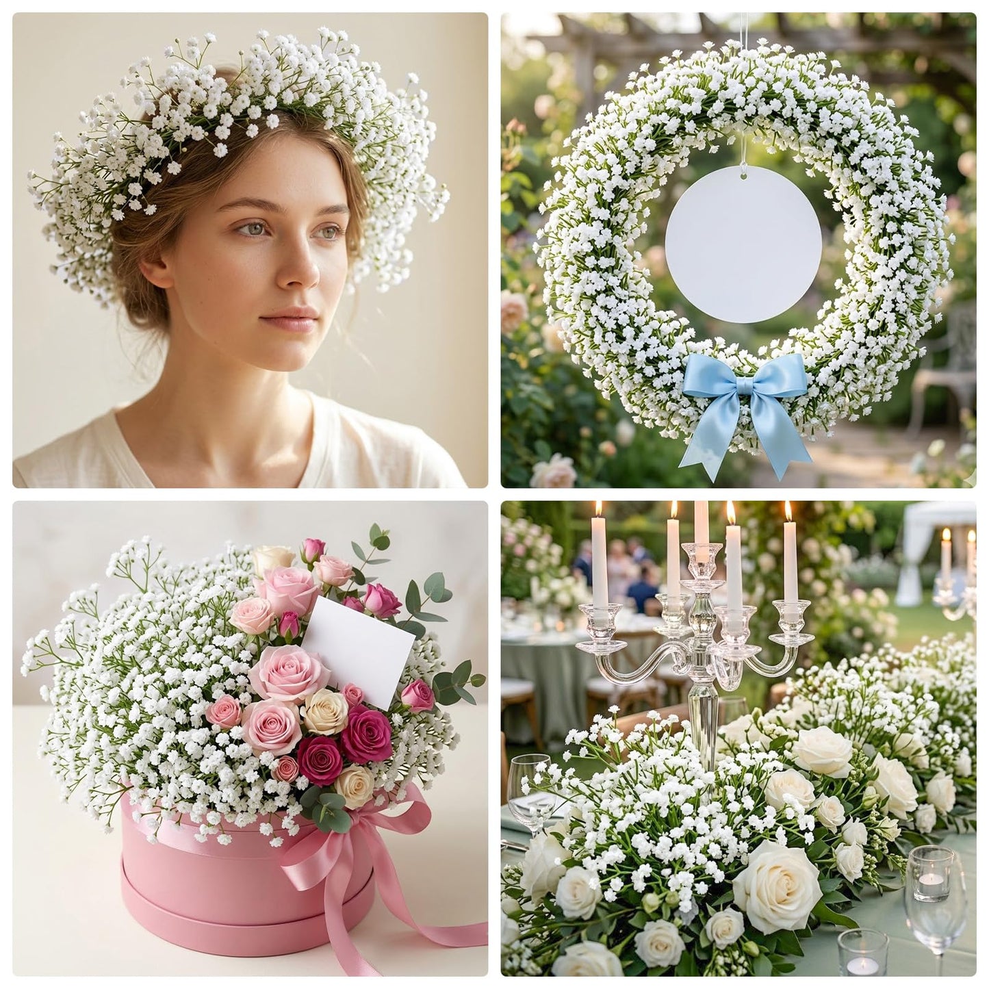 DILATATA 6pcs Artificial Baby’s Breath Flowers, 20" White Silk Gypsophila, Wedding Bouquet, DIY Floral Arrangements, Home Decor, Party Centerpieces, Craft Supplies