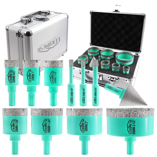 LEKOMESH Diamond Core Drill Bits Set 11pcs Tile Hole Saw Kit Triangle Shank(6/6/8/20/25/28/35/45/50/65mm/35mm Diamond Chamfer bits)