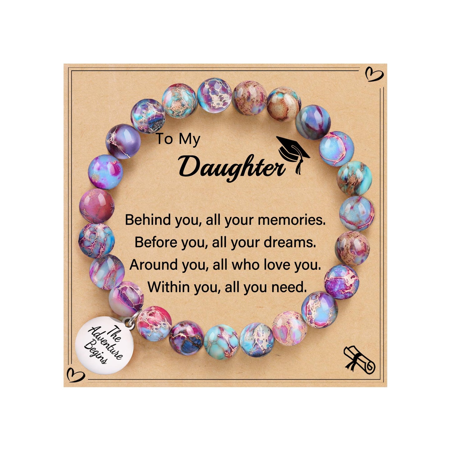 Sistble 2026 Graduation Gifts for Daughter from Mom Dad Graduation Bracelets Inspirational Gifts for Women To My Daughter Bracelet The Adventure Begins Nature Stone Bracelets Jewelry
