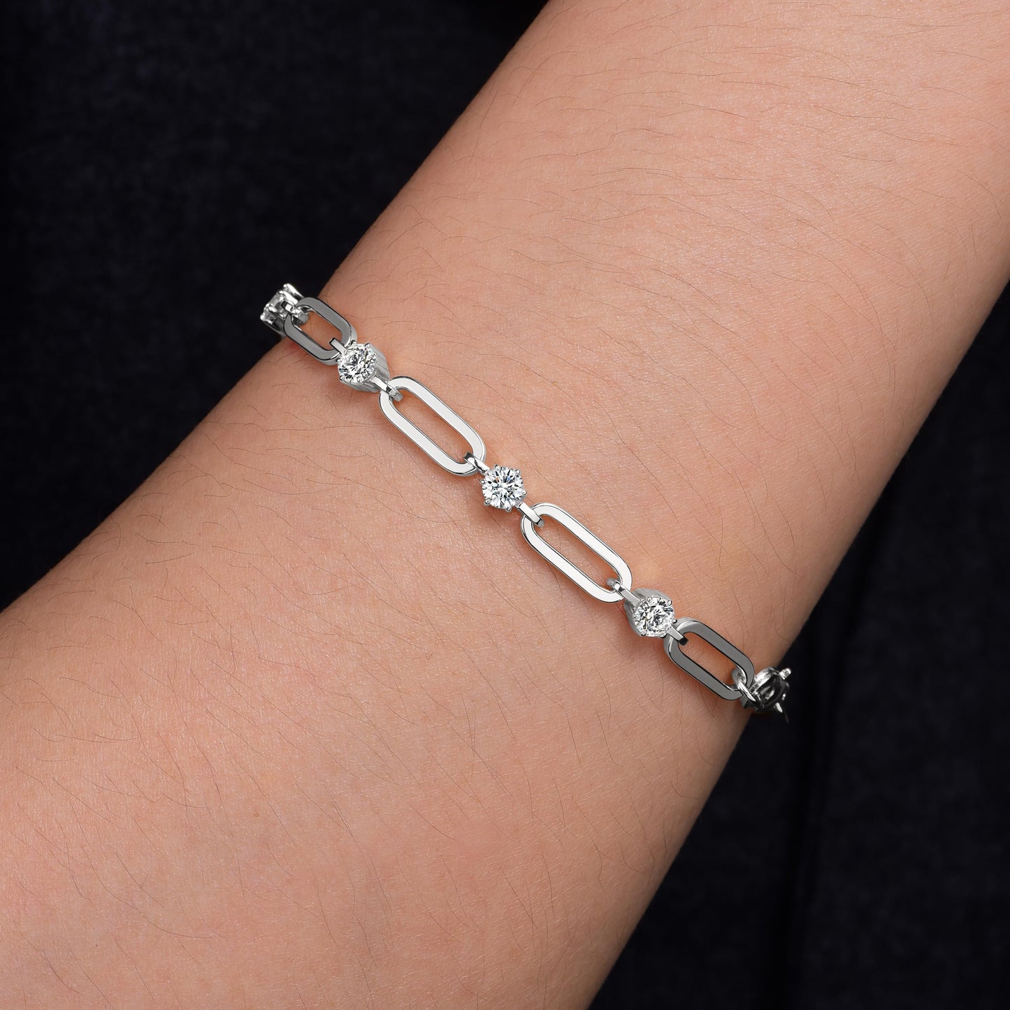shinelab Paperclip Bracelet for Women Couple Bracelets with CZ Chain Strand Jewelry Gift for Girls_7.5inches