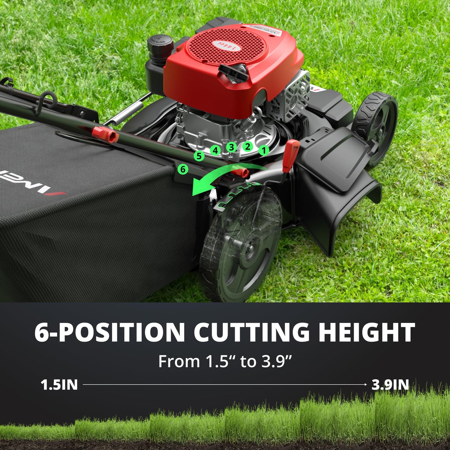 AMERISUN 21-Inch 3-in-1 Gas Push Lawn Mower with 144cc 4-Stroke OHV Engine, 6-Position Adjustable Cutting Height, Large 1.4 Bushel Grass Catcher, Side Discharge & Mulching, Lightweight Easy Storage