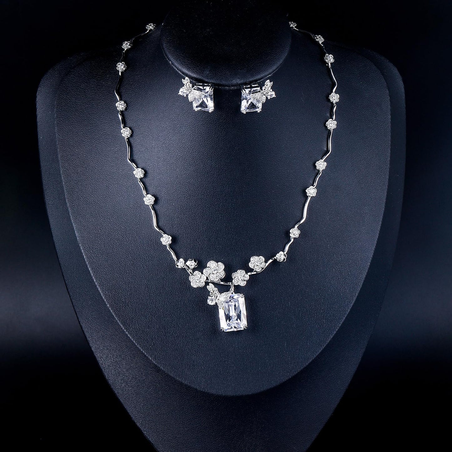 WMHaiMo Wedding Jewelry Set For Women Brides Bridesmaid Bridal Sparkly Cubic Zirconia Butterfly Necklace And Earrings Set For Party Prom Gift