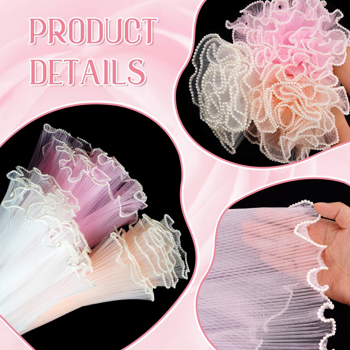 FACULX 3 Pcs Flower Wrapping Mesh for Bouquet Wrapping Paper 4 Yards Mother's Day Pearl Edge Flower Wrapping Paper for Thanks Wedding Anniversary Birthday Florist Supplies (White Pink Lightpink)