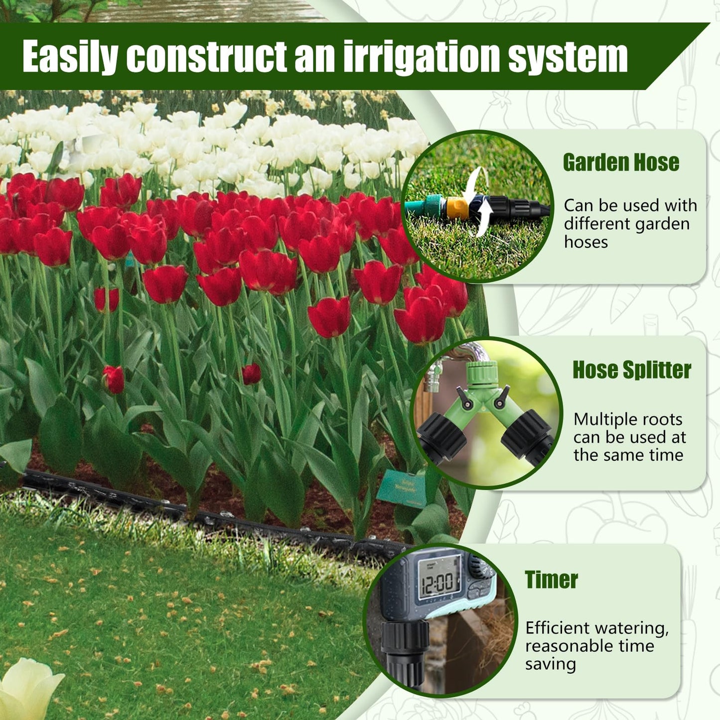 Soaker Hose 50FT, Heavy Duty Double Layer Design Flat Garden Soaker Hose, Saves 80% Water & Leak-free Design Water Hose with Holes For Garden, Lawn, Flower Bed, Vegetable Field