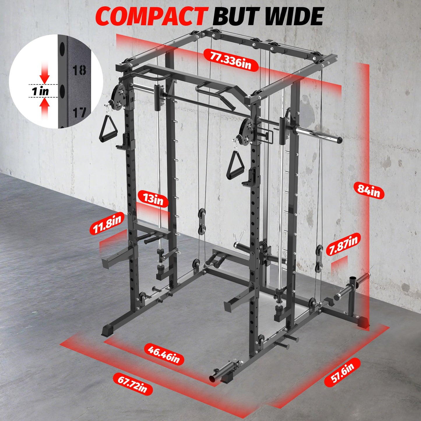 GarveeLife Power Cage, Smith Machine Squat Rack, Heavy Duty Power Rack for Home Gym with Pulley System, Dip Bar, LAT Pulldown, Multifunctional Squat Rack for Home Gym, Black