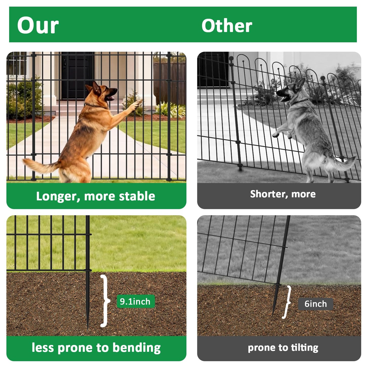 Garden Fence Animal Barrier with Gate, 32 in (H) x23.6ft (L) Decorative Garden Fence, 10 Panels No Dig, Rustproof Metal Temporary Fence, for Outdoor, Yard, Patio