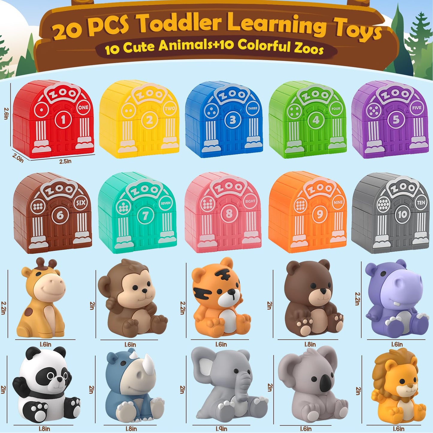 Aigybobo Learning Toys for 1,2,3 Year Old Toddlers, 20Pcs Animals Toys Montessori Counting, Matching & Sorting Fine Motor Games, Christmas Birthday Easter Gift for Baby Boys Girls Age 12-18 Months