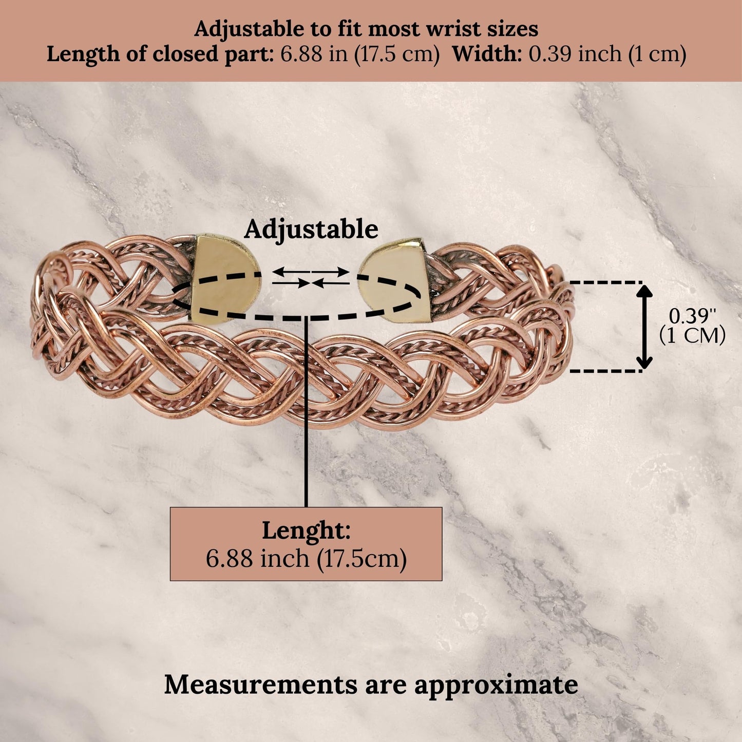 Handmade Elegant Copper Bracelet for Women - Pure Copper Bracelet for Pain Relief and Stress Relief - Adjustable Entwisted Copper Bracelet to Fit many Size Wrist(fancy knitted) (fancy knitted)