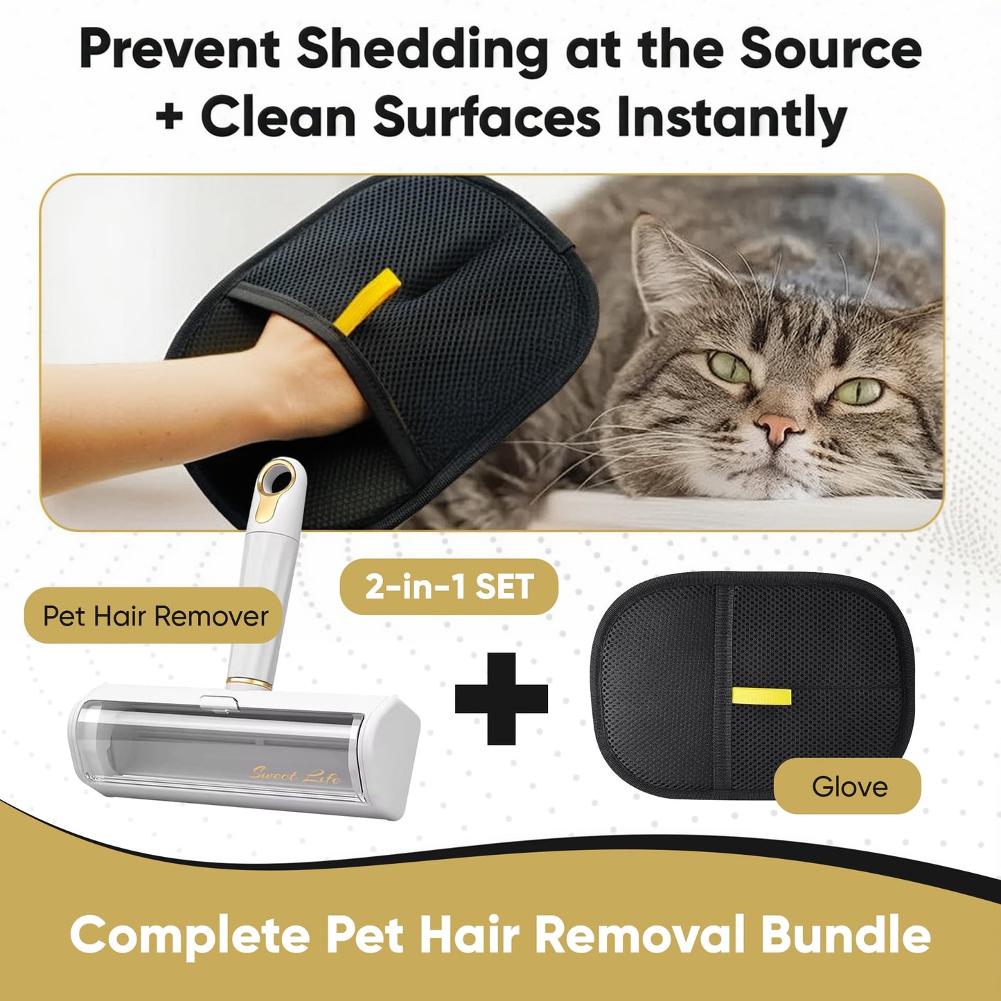 Paw Essence Pet Hair Remover & Reusable Lint Roller – Cat & Dog Hair Remover for Furniture, Couch, Carpet, Bedding, Clothes & Car – Portable Fur Remover Tool + Pet Hair Removal Glove Bundle