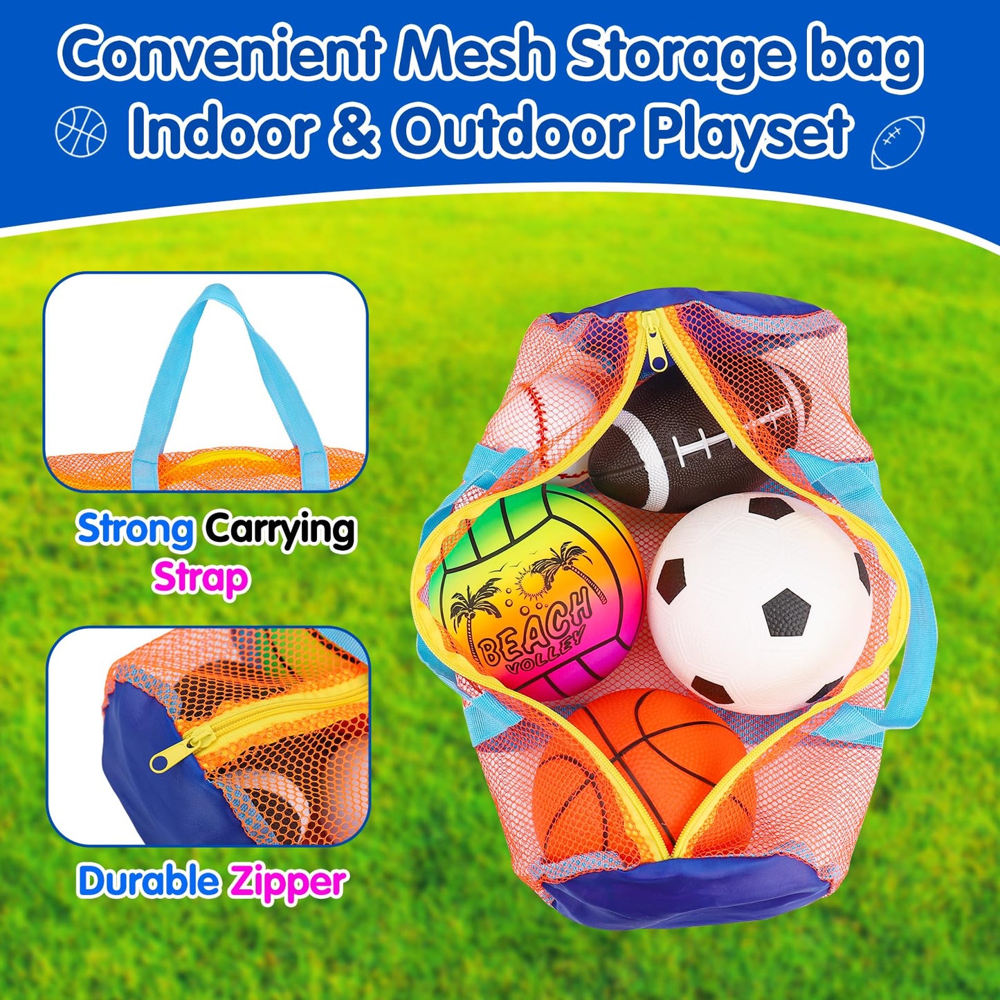 5 Pack Sports Balls for Toddlers 1-3 Outdoor Toys Football Soccer Basketball Baseball with Bag 1 2 Year Old Boy Toys Sport Bouncy Pool Balls Outside Playground Toddler 1-3 2-4 3-5 Birthday Boys Gifts