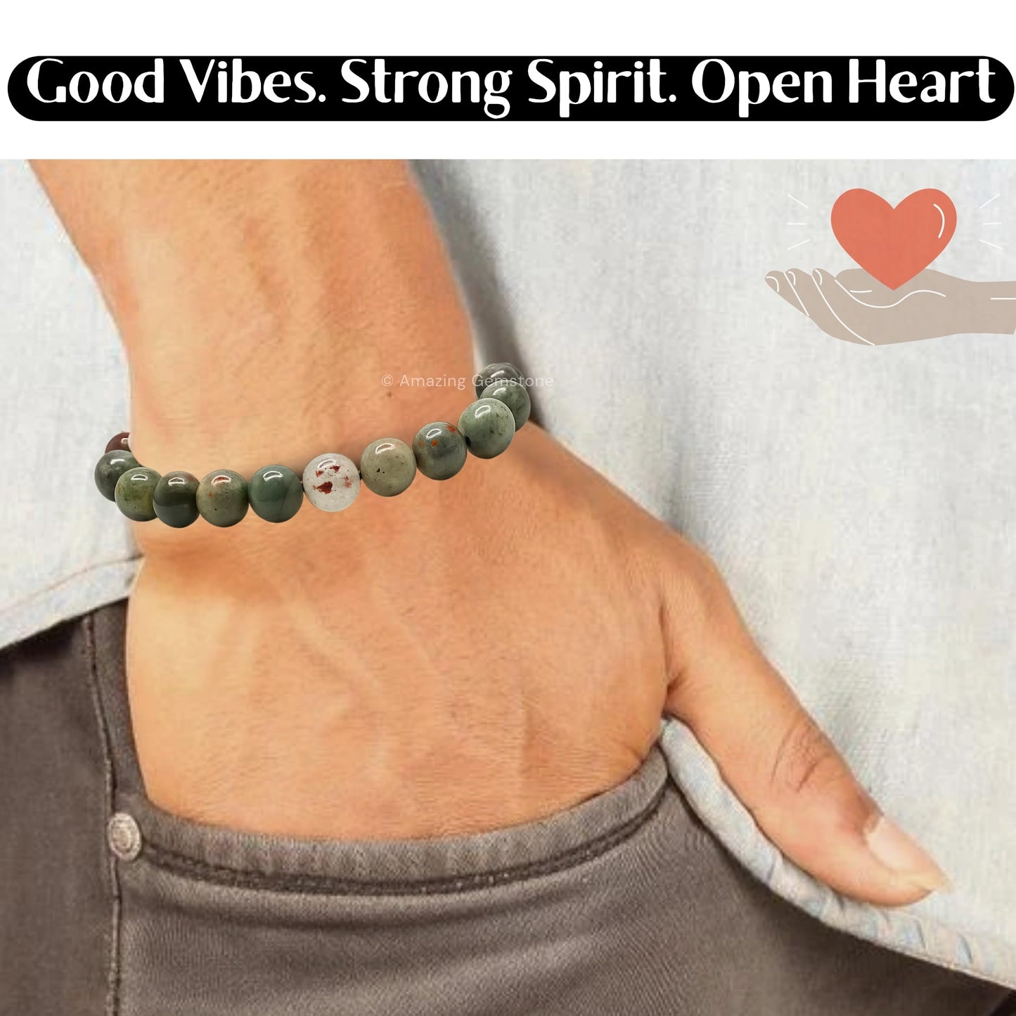 Amazing Gemstone African Bloodstone Bracelet for Women Men's Gifts - Protection Healing Crystal Bracelet - 8mm Gemstone Beaded Adjustable Bracelet Pulseras Para Hombres Mujer Stocking Stuffers
