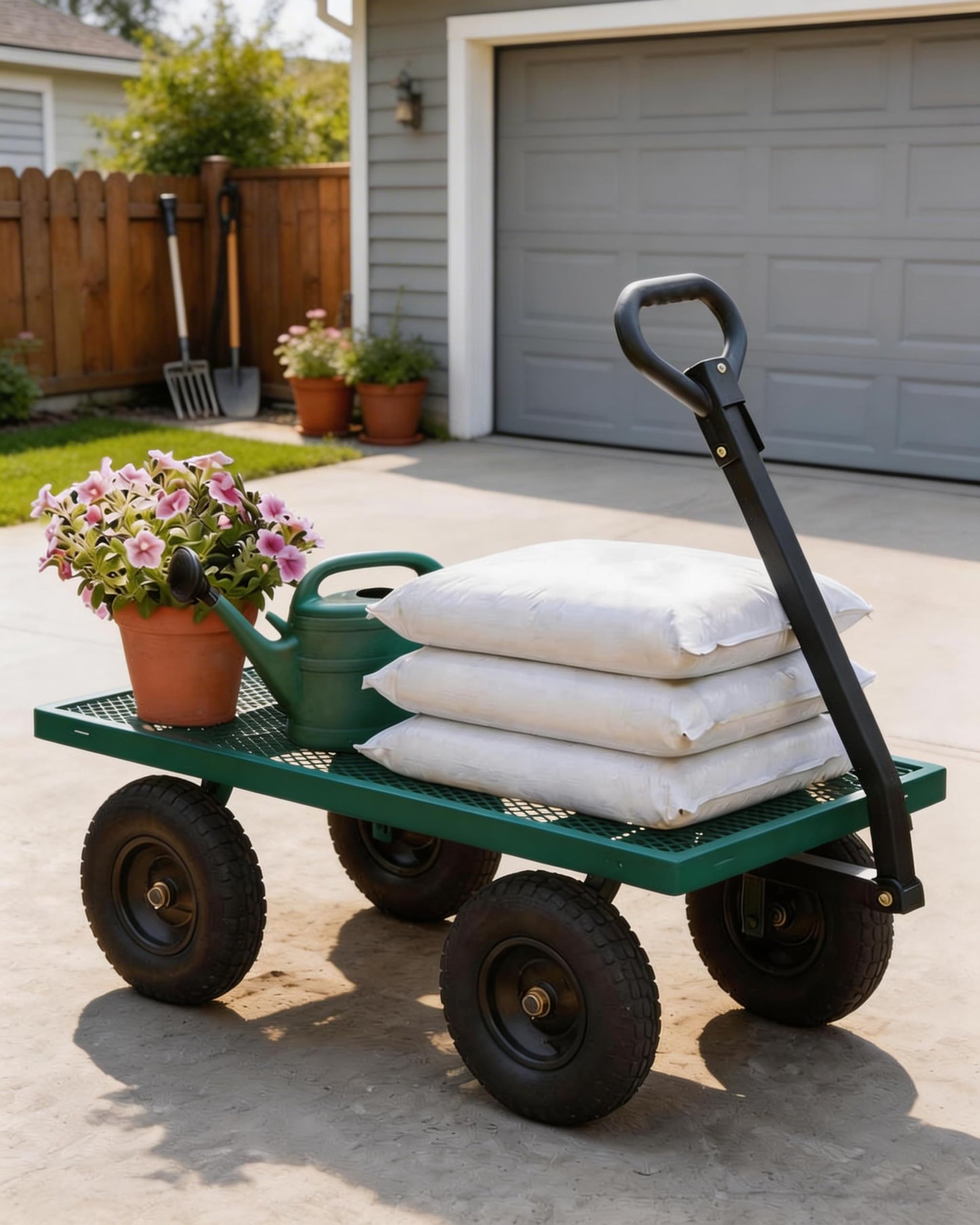 GarveeTech 800LBS Heavy Duty Steel Garden Cart, Garden Wagon Cart on Wheels, Metal Yard Utility Wagon with Removable Mesh Sides, 10" All Terrain Tires, 180° Rotating Handle for Lawn, Garden, Farm