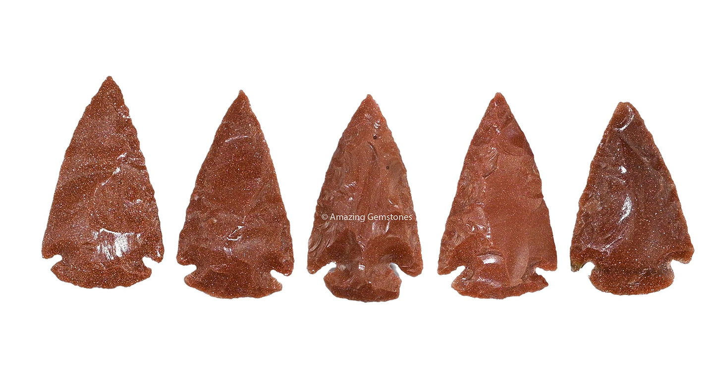 Amazing Gemstone 5 Pieces Red Goldstone Arrowhead, Crystal and Healing Stone Flint Rock Arrow Head - 1 to 1.5 Arrowheads for DIY Project Craft Point Jewelry Making