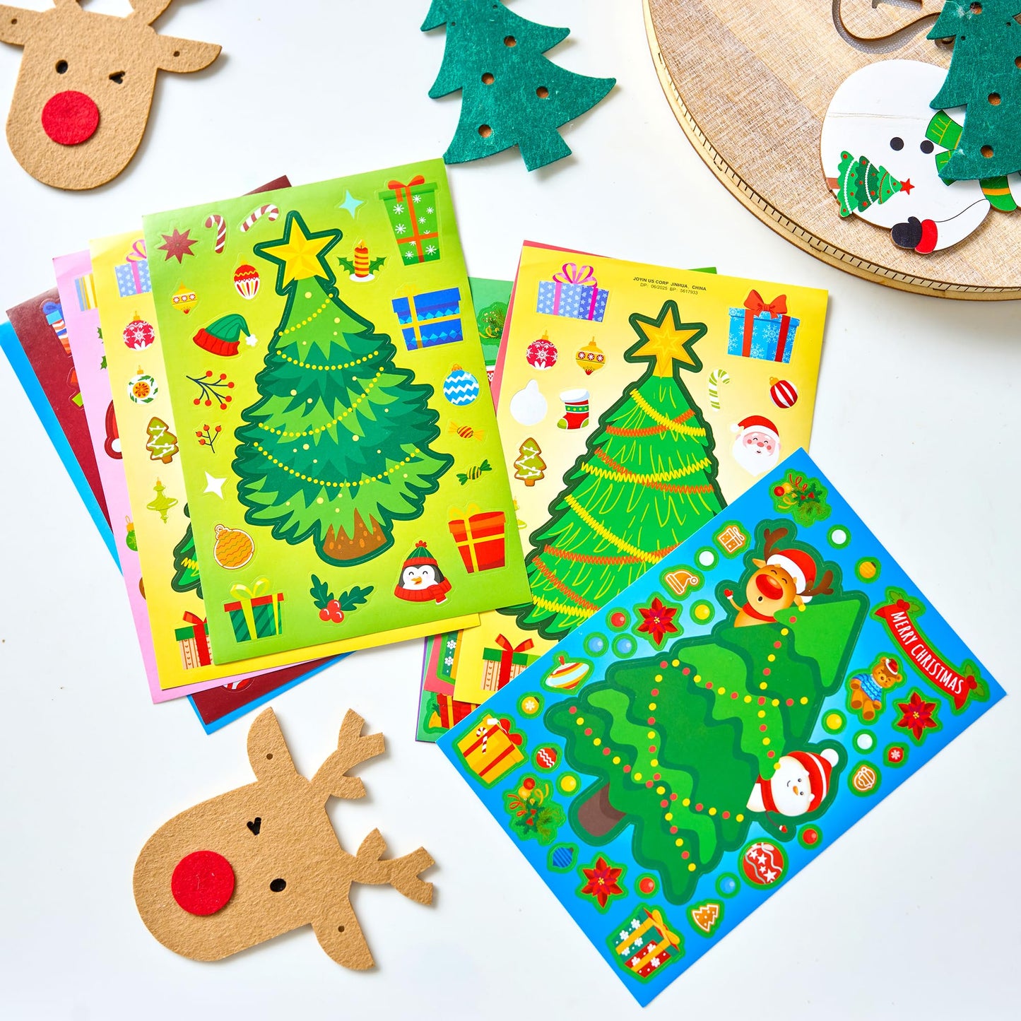 JOYIN 48 Pcs Christmas Sticker Sheets, Christmas Craft Supplies for Kids, Make Your Own Characters Mix and Match Sticker Sheets with Trees, Kids Party Favor Supplies, Xmas Classroom Activities Game