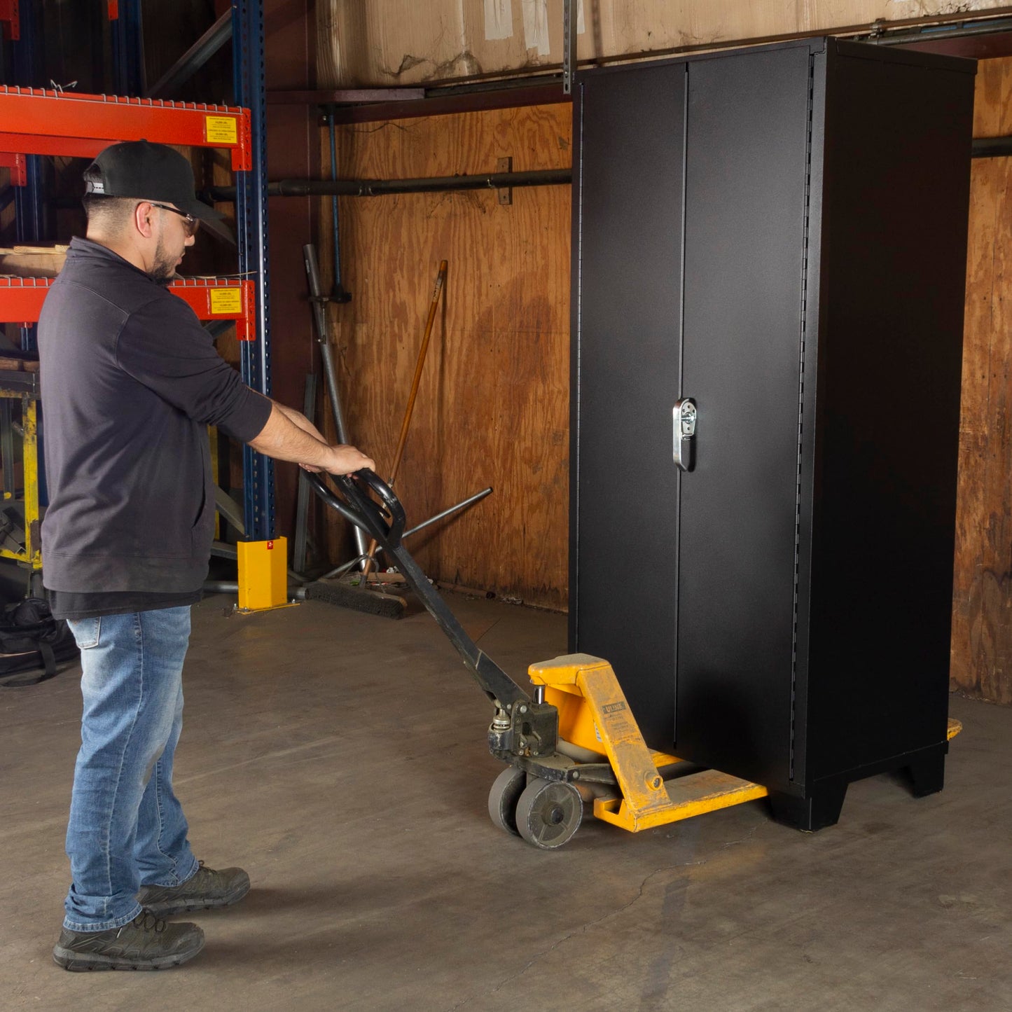 Jamco Tool Storage Cabinets with Bin Mounts, Model DF, Includes 122 Bins, 36-Inch W x 24-Inch D x 78-Inch H, Red Bins