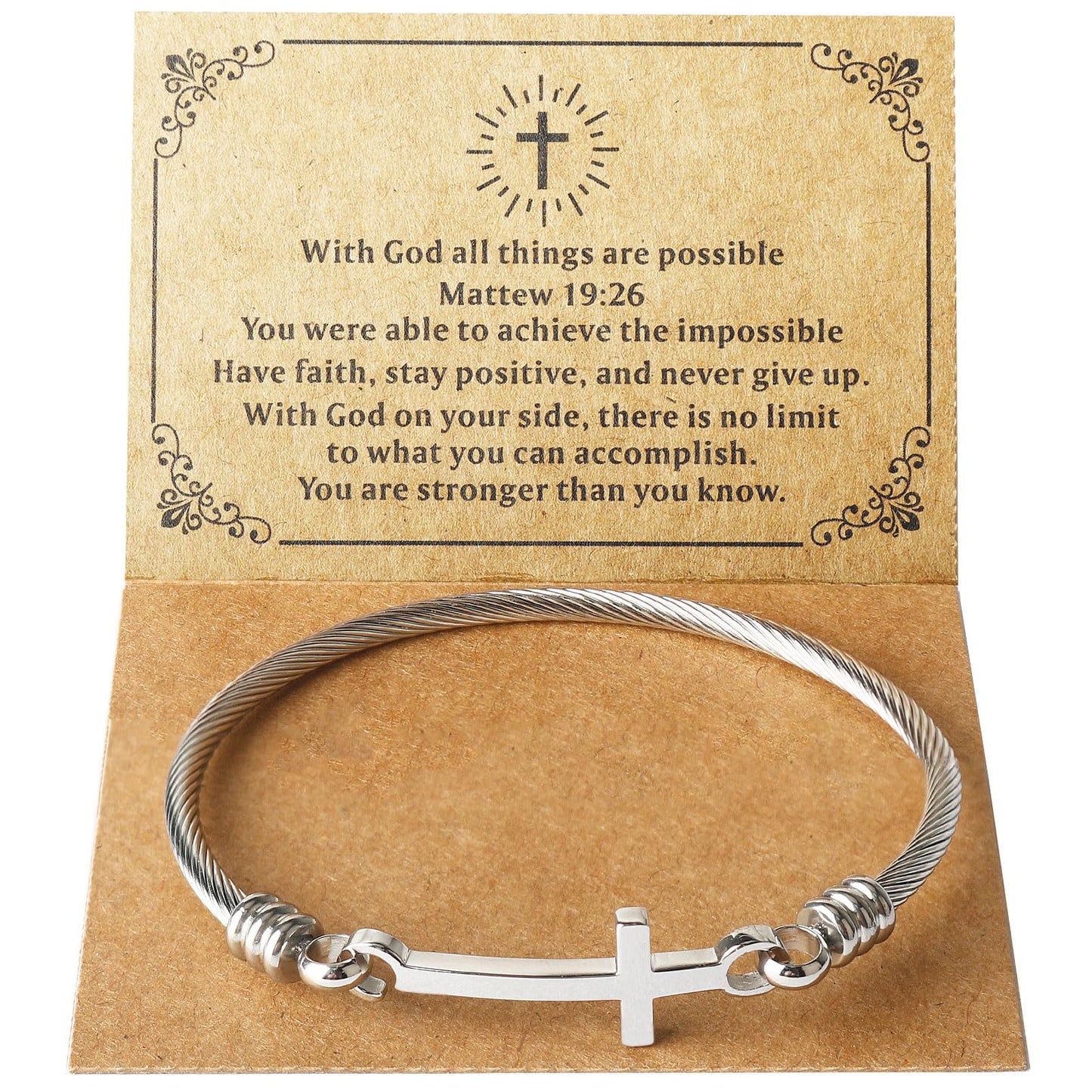 DS Religious Gift for Her Christian Cross Bracelet Bible Verse God is Within Her She Will Not Fall Inspirational Bracelets For Women Stainless Steel Jewelry Gift To Daughter Best Friend (Silver 2)