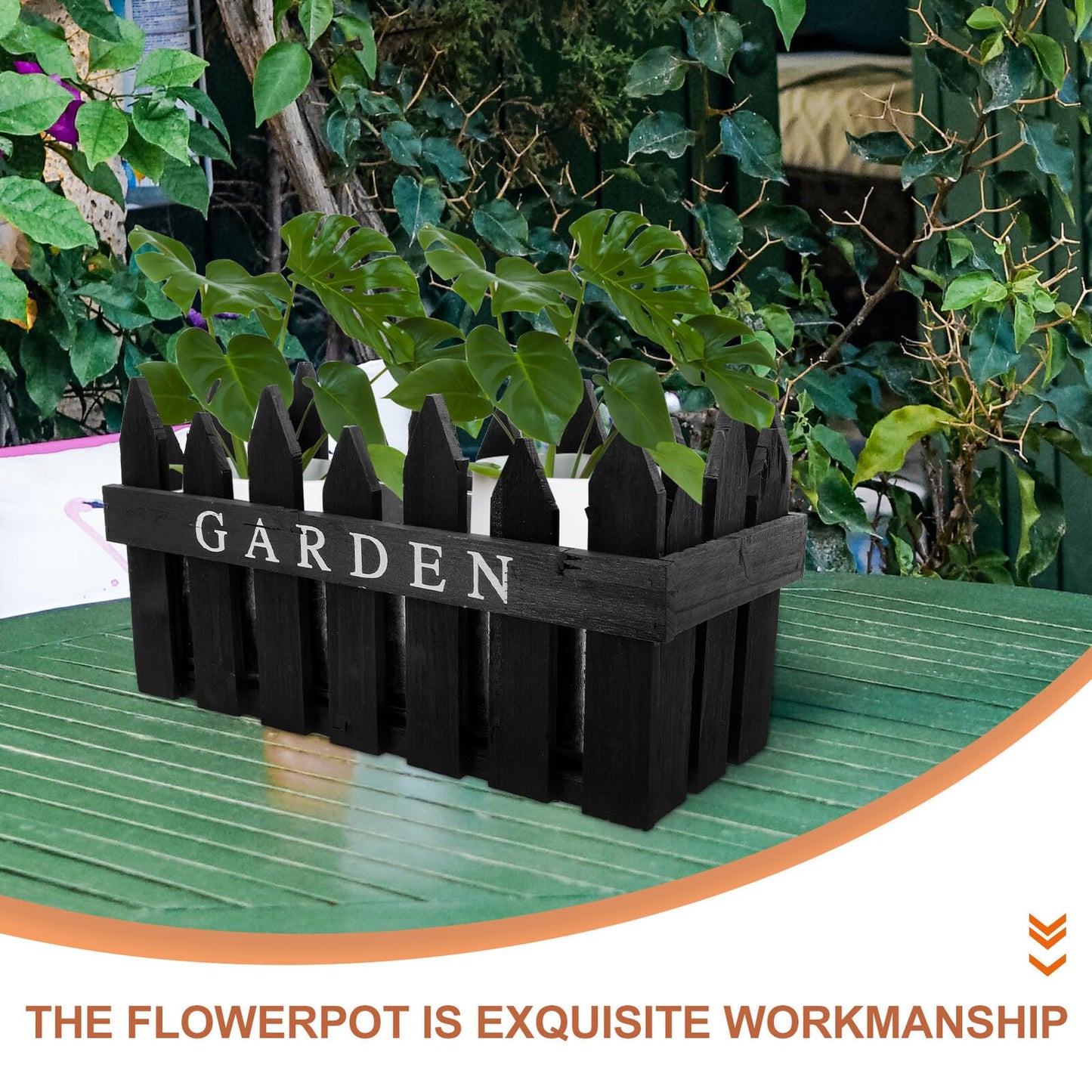 PAMINGONO Rectangular Wooden Fence Planter Box, Black Pastoral Style Flower Pot for Garden and Home Decoration, Wooden Plant Container Suitable for Outdoor Patio and Indoor Use