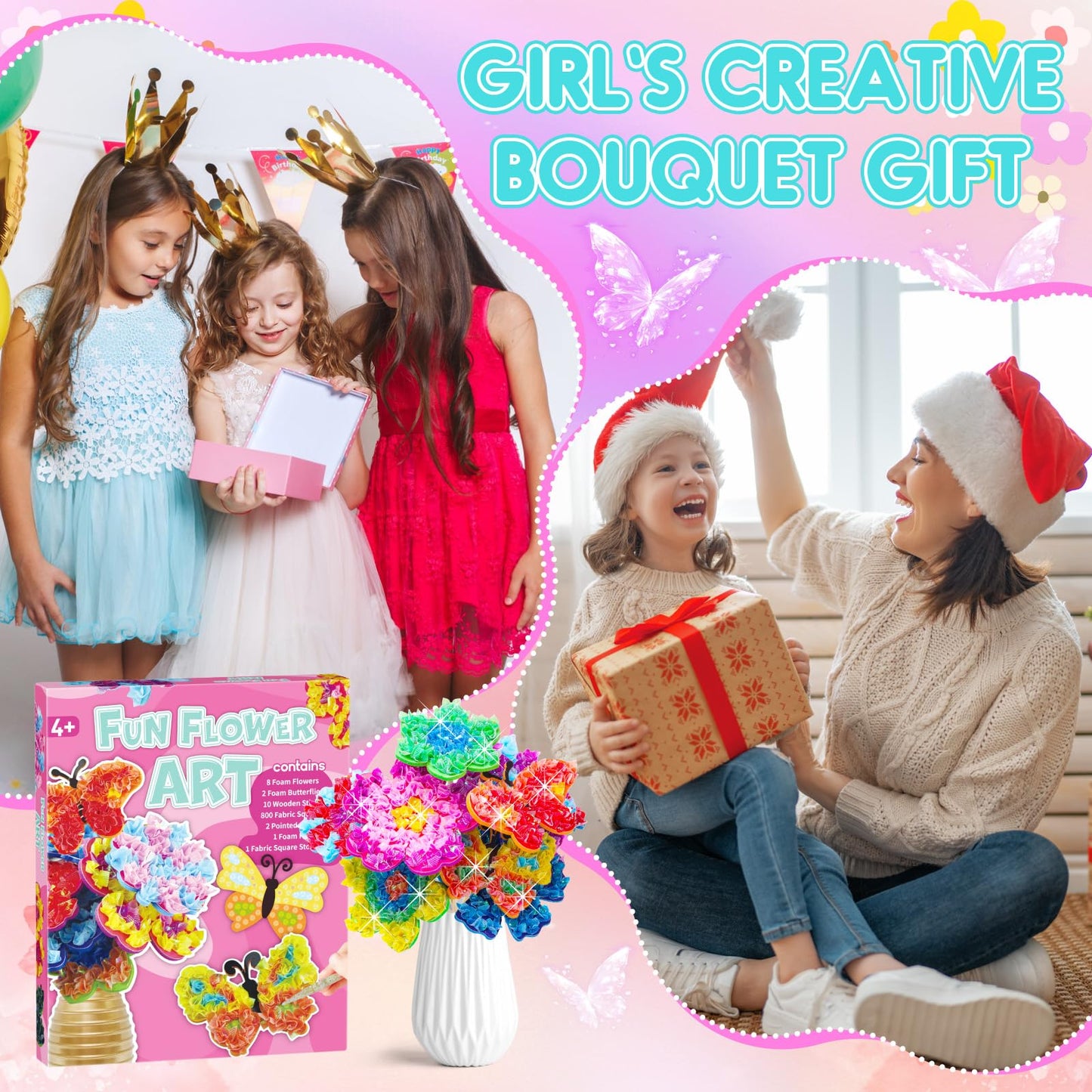 MUNDIDO Poke in Fun Art Flower Bouquet, Mess Free Paper Craft Kits for Kids, DIY Creative Activity Gifts for 6 7 8 9 10 Year Old Girls, Birthday Gifts for Girls Boys Age 5-12 Easter Basket Stuffers