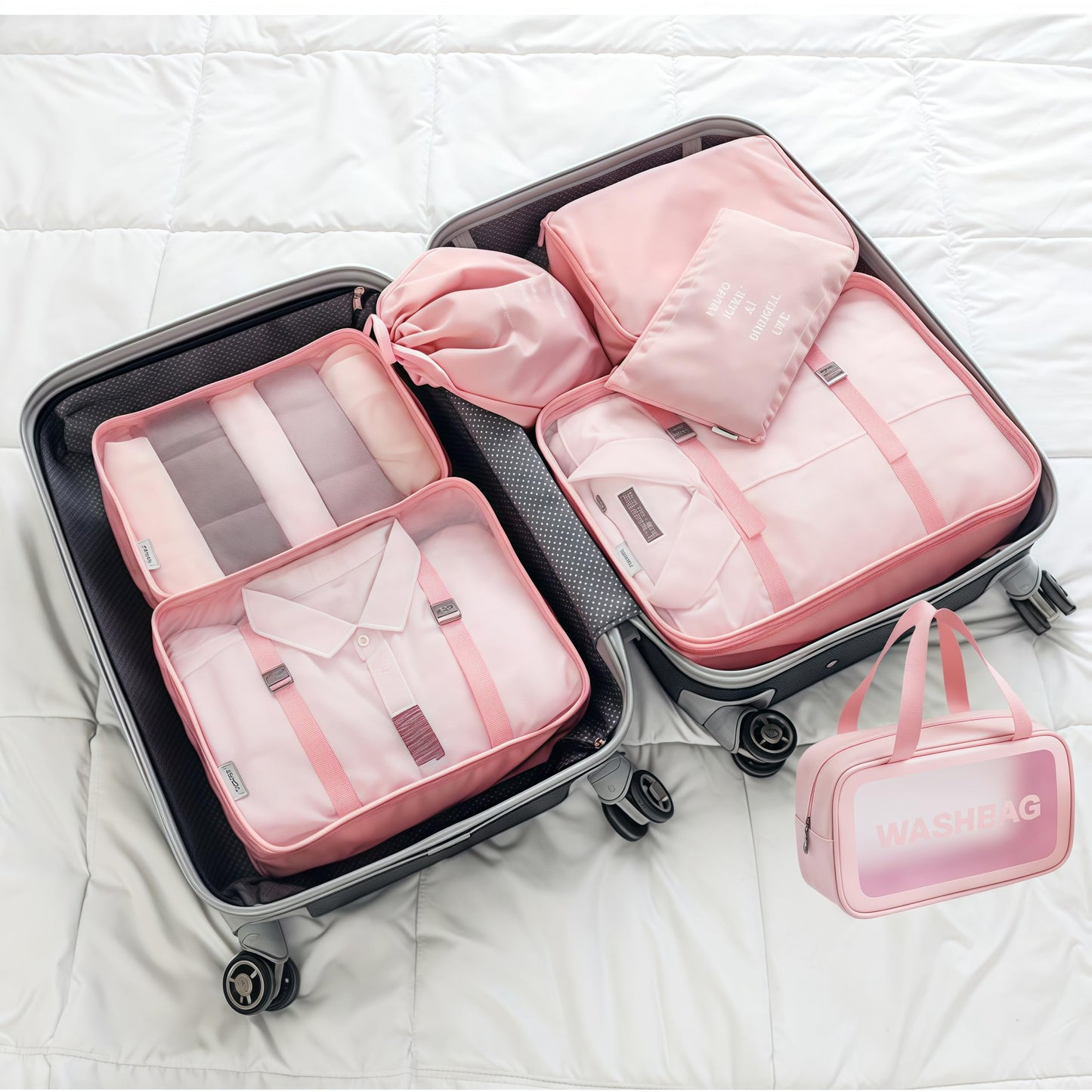 Travel packing cube bag,7Set Packing Cubes Luggage Packing Organizers for Travel, Clothing Bag, Suitcase Organizer Luggage Cubes with Wash Bag(Pink)