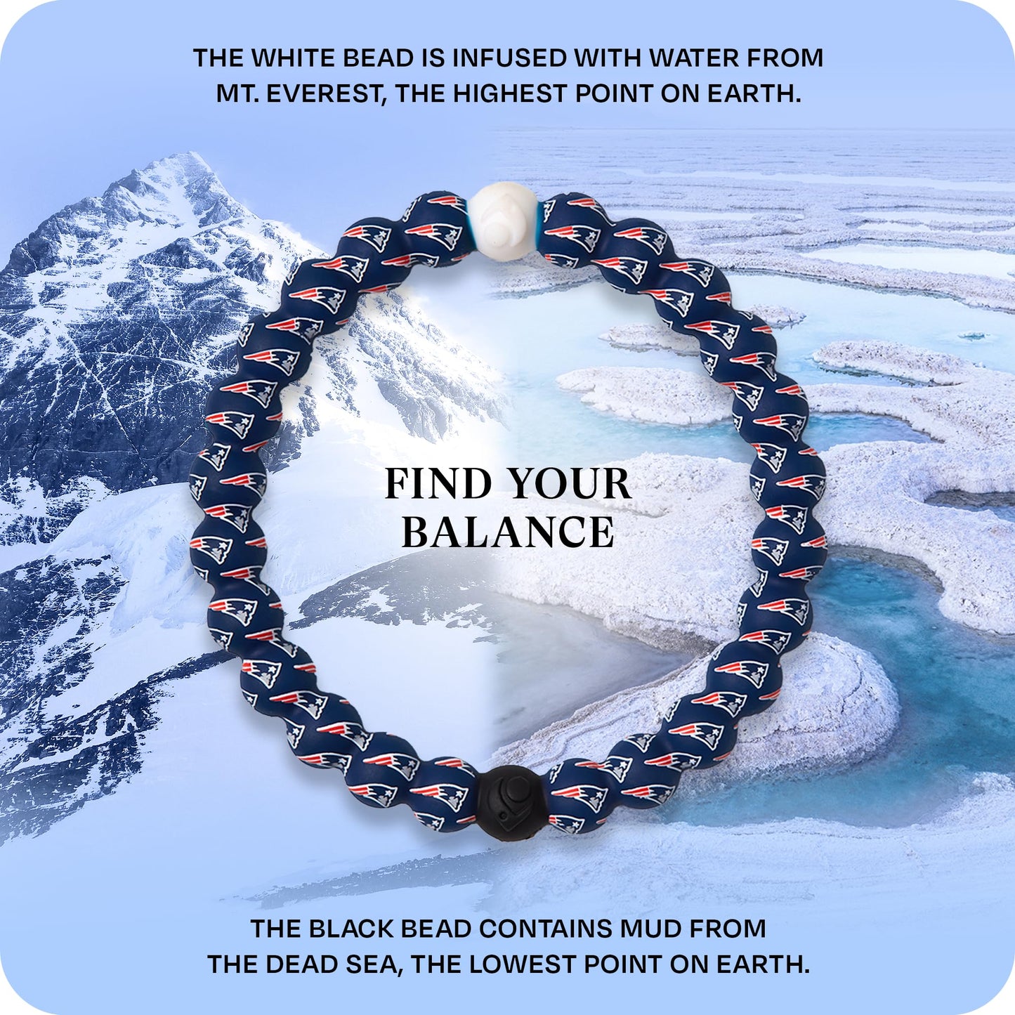 Lokai Silicone Beaded Bracelet for Men & Women, NFL Football Collection - New England Patriots, Blue Logo, Medium - Silicone Jewelry Fashion Bracelet Slides-On for Comfortable Fit