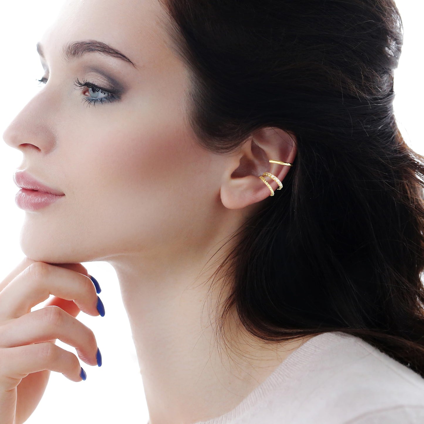 3 Pcs Ear Cuff Earrings For Women Non Piercing Gold Silver Clip On Cartilage Earrings CZ Hoops Ear Cartilage Small Minimalist Wrap Ear Clips Sets Jewelry Gifts (Gold)