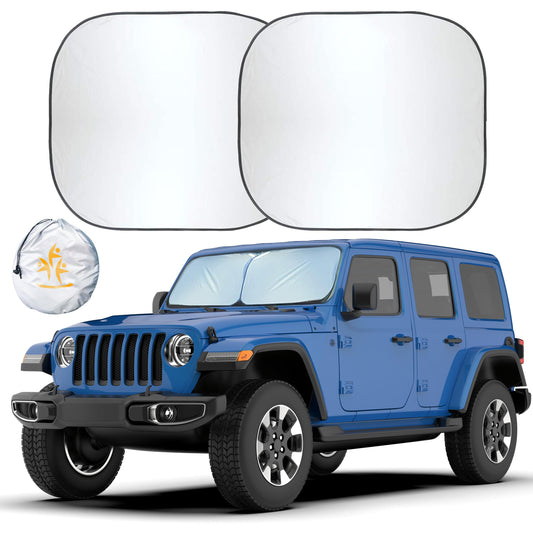 EcoNour 2 Piece Sunshade for Car Windshield | Durable 240T Polyester Car Windshield Shade Blocks UV Rays | Sun Protection for Front Window | Small (23.5 in x 29 in)