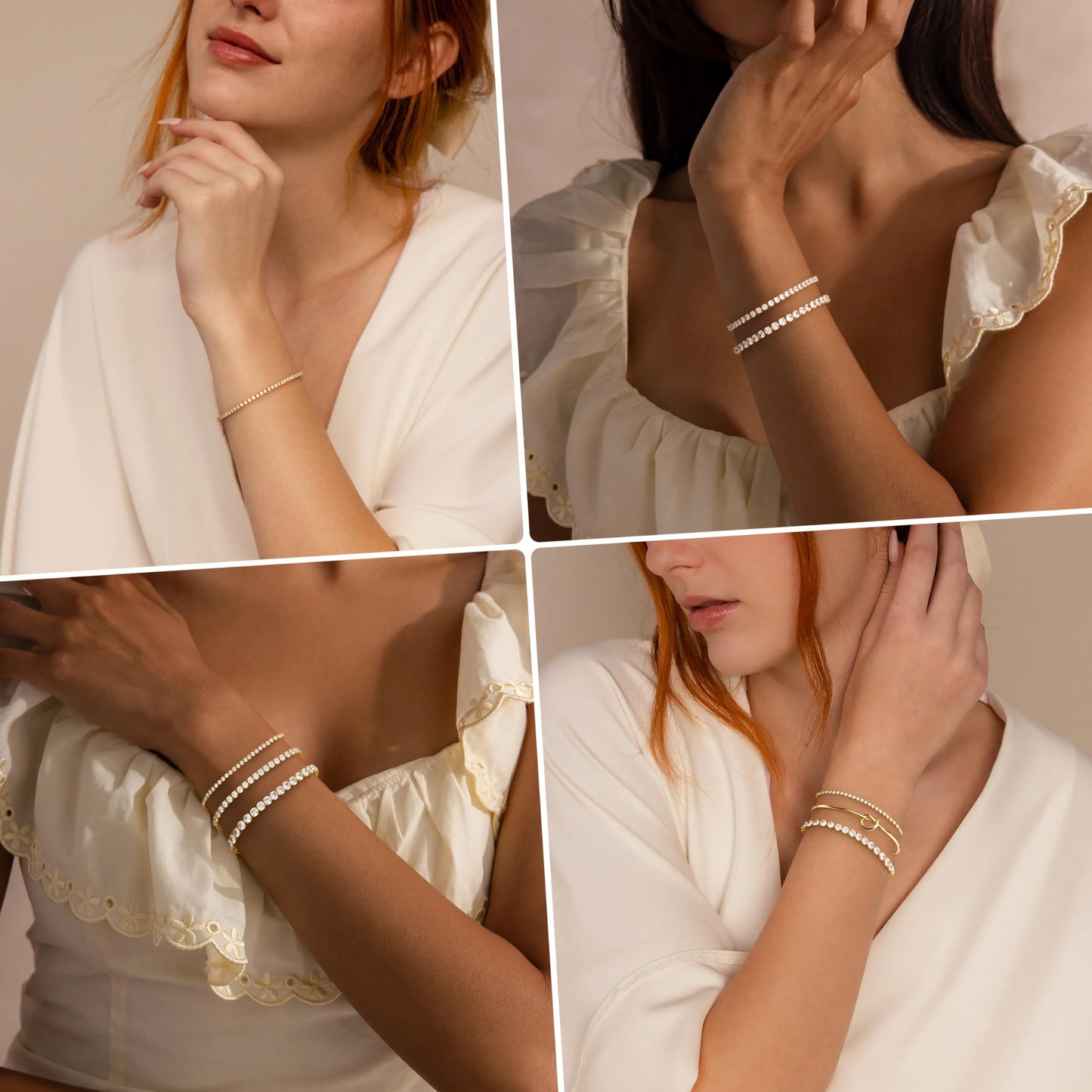 14K Gold Plated Tennis Bracelet Stack, Trendy Gold Diamond Dainty Simple Bracelets Jewelry Set, Women Fashion Accessories for Watch Band