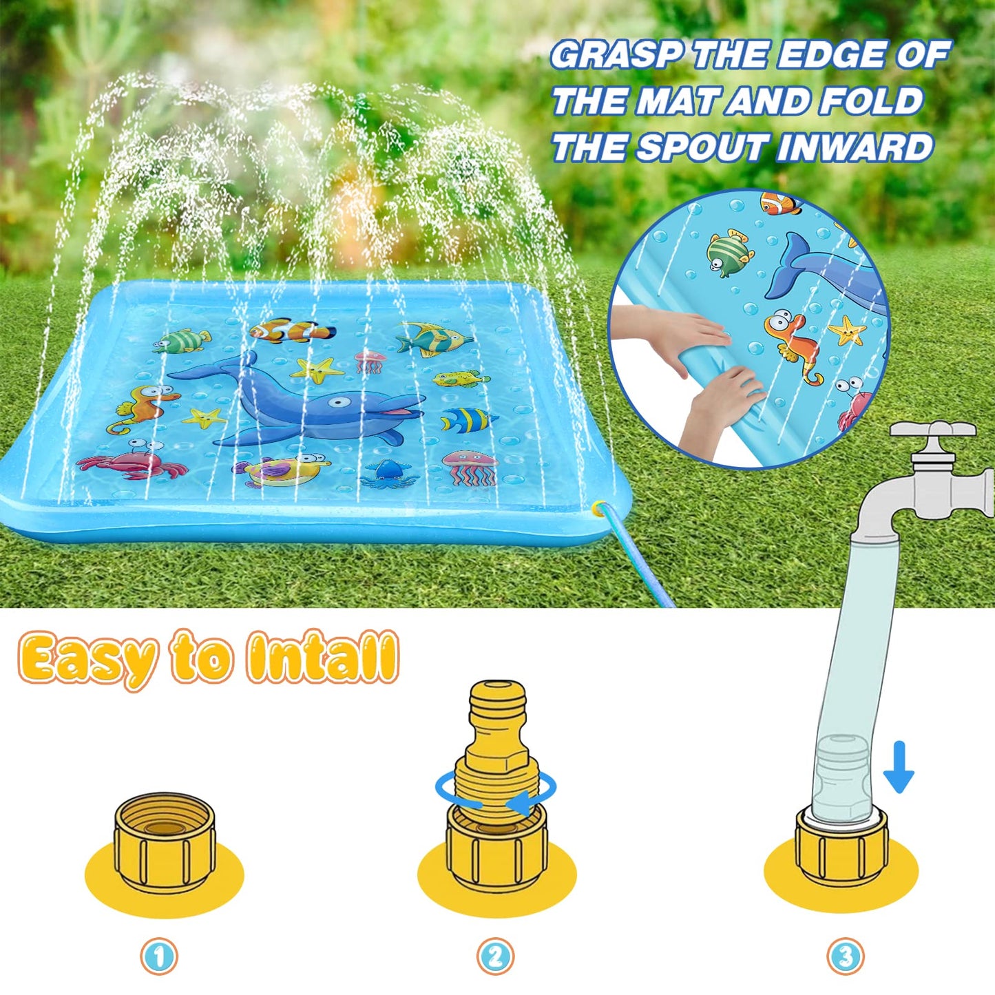 Growsland Splash Pad for Toddlers, Outdoor Sprinkler for Kids, 67" Summer Water Toys Inflatable Wading Baby Pool Fun Gifts for 3 4 5 6 7 8 9 Years Old Boy Girl Backyard Garden Lawn Outdoor Games